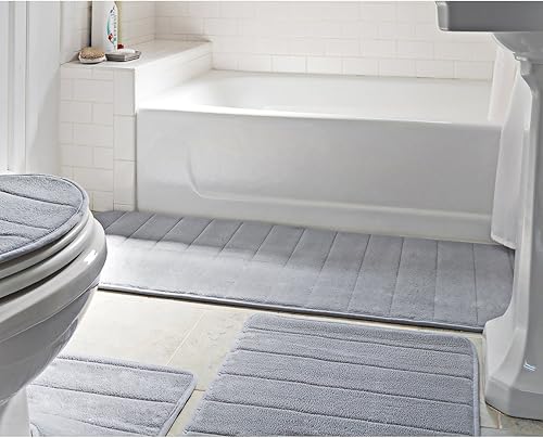 Miniatura 9 de Juego de 5 alfombrillas de baño de espuma viscoelástica gruesa, cierre de cremallera, juego de alfombras de baño, alfombra de inodoro, absorbente de