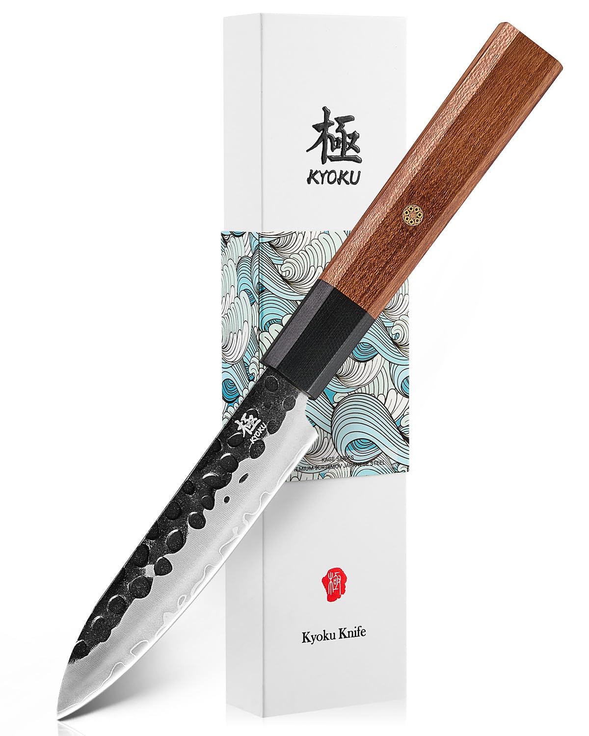 KYOKU Utility Chef Knife, Kage Series 4.5" Kitchen Knife with 3-Layer Laminated Steel Blade Rosewood Handle, Japanese Utility Knife with Sheath, Professional Kitchen Knife for Chopping Slicing Paring