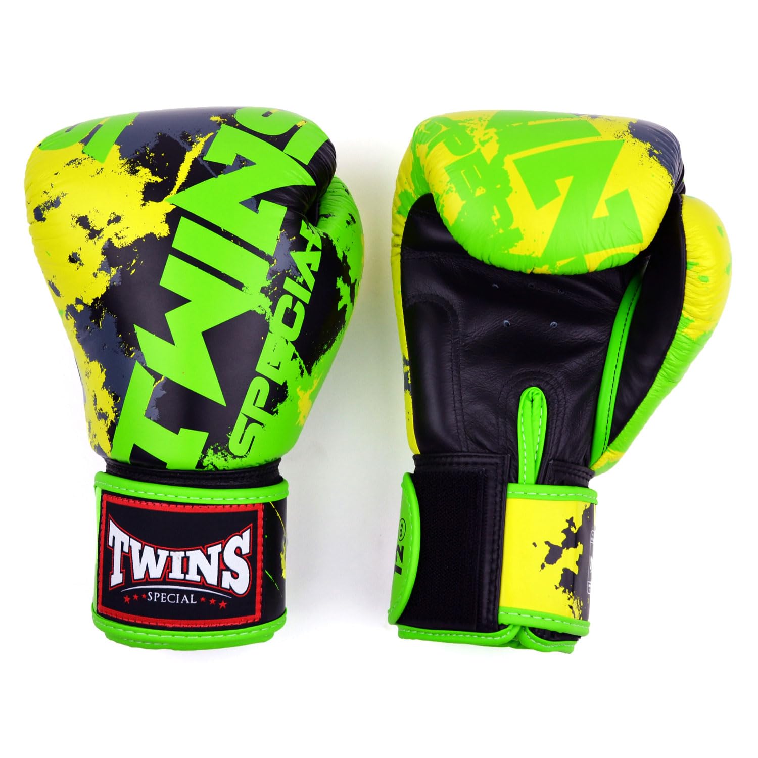 Twins Special FBGVL4 Printed Design Leather Boxing Gloves, Hook & Loop Closure, For Muay Thai, Boxing, Kickboxing & MMA Training & Sparring (Candy Green, 10oz) — image 1