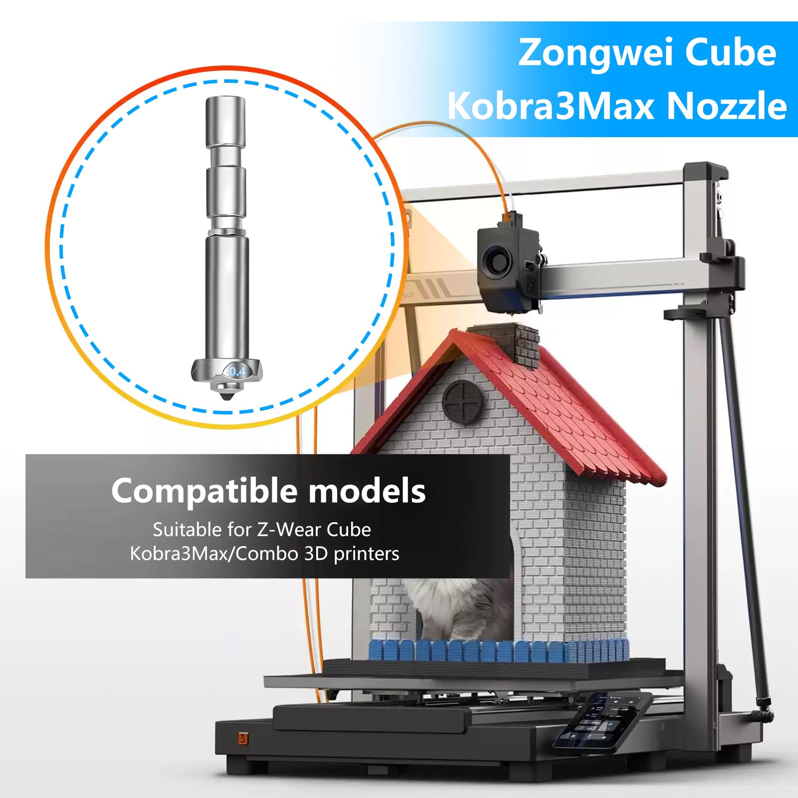 2 sztuki hartowanych stalowych dysz Quick-Swap do Anycubic Kobra 3 Max/Kobra 3 Max Combo, zestaw dysz 0,4 mm z integrowanym trzonem do drukarki 3D Hotend