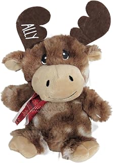 Handmade Kenzie's Boutique Personalized Christmas Chocolate Scented Moose – Custom Name Plush Toys - Reindeer Gift – Kids Secret Santa – Stuffed Toy Stocking Stuffer - Elk Plaid Scarf (Brown Antlers)