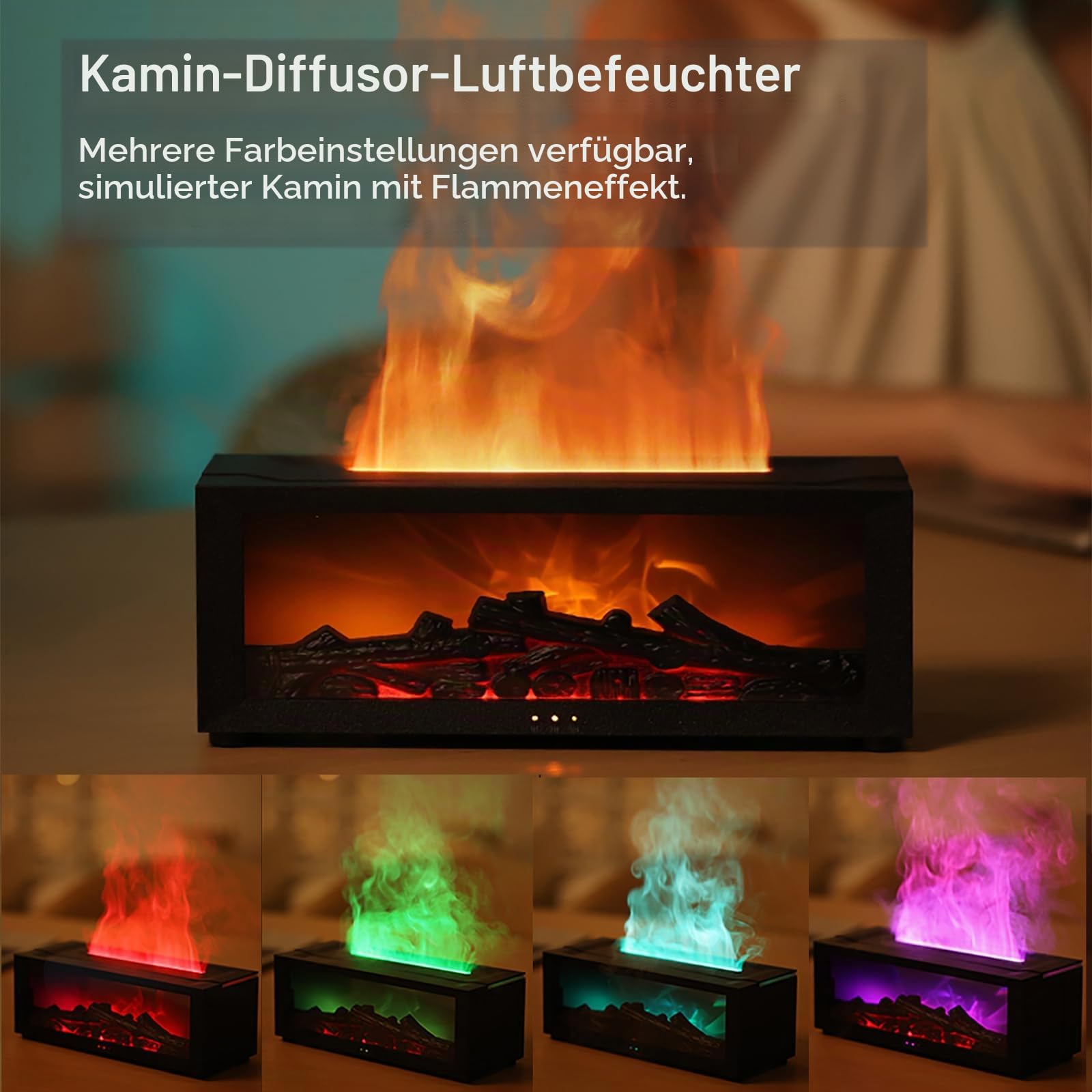 Aroma Diffuser LED Kamin 150ml, 7-Colour Light Flame Effect Luftbefeuchter mit Fernbedienung, Kamin Aromatherapie Diffusor, Kamin Luftbefeuchter mit Timer, Für Zuhause, Büro, Schlafzimmer
