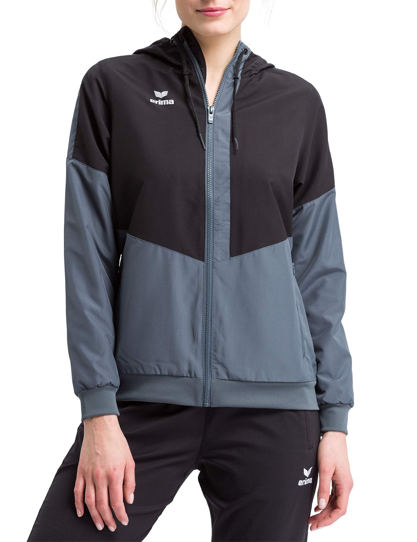 Erima Squad Track Top Jacket with Hood - Black/Slate Grey, 42