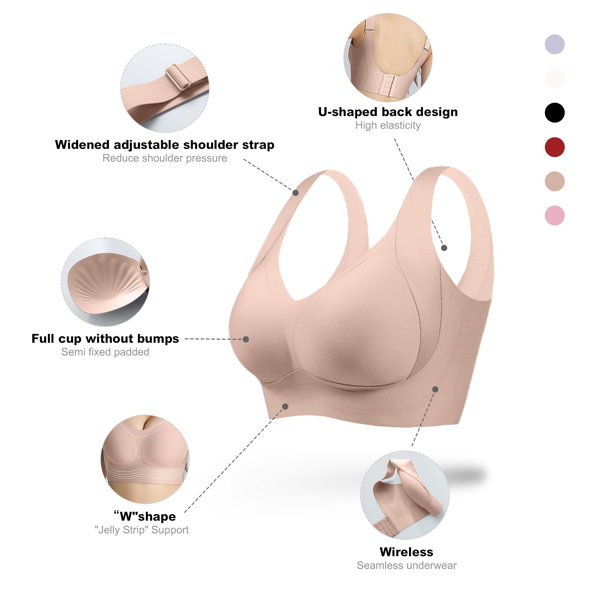 Fittingirls Reggiseni Taglie Forti per Donna Senza Ferretto - Copertura Completa, Reggiseni Quotidiani Comodi Imbottiti