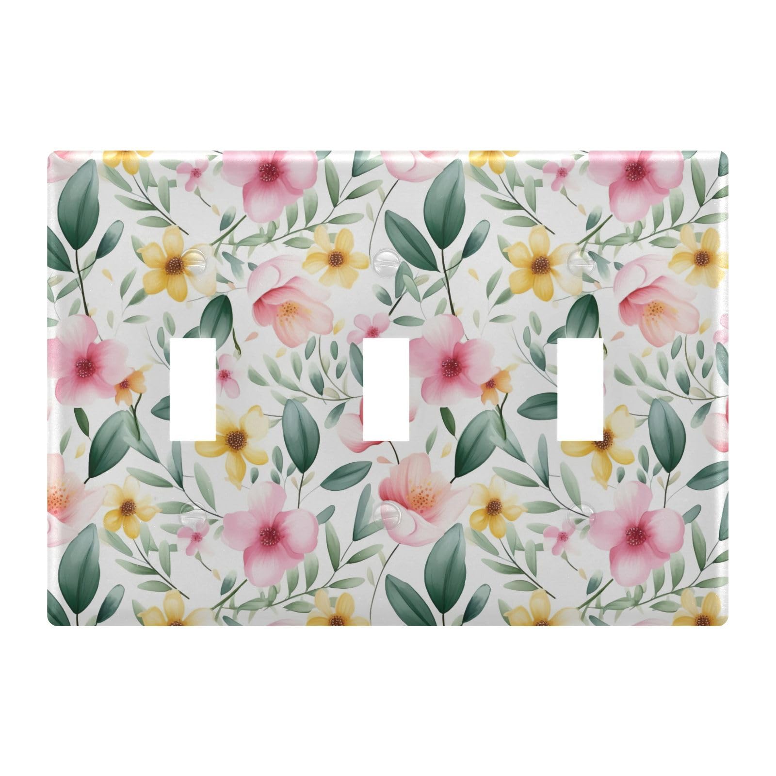 Light Switch Cover Pink Yellow Flower Wall Plates for Electrical Outlets 3 Gang 202b3351