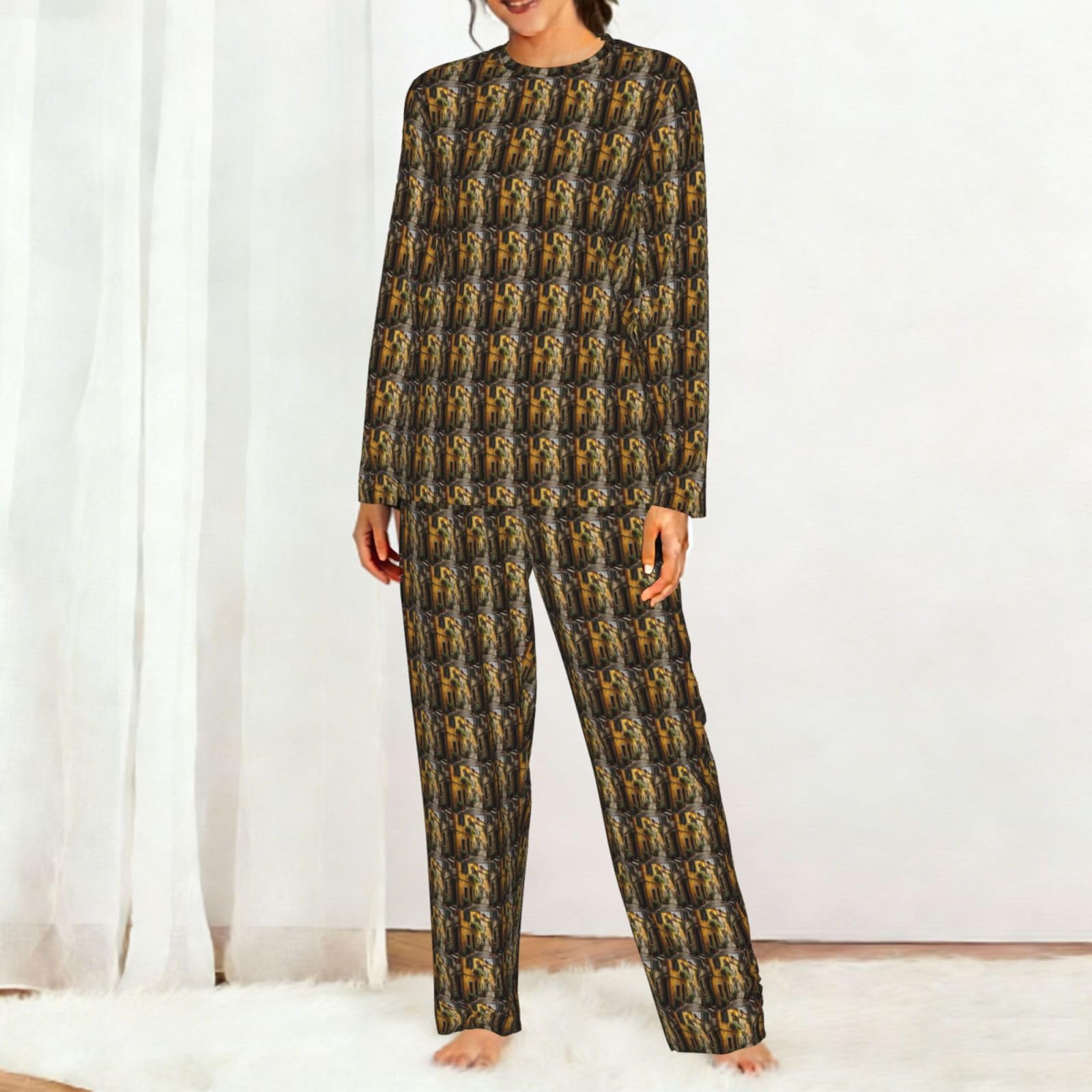 Pigiama da donna con stampa italiana Old Street, a maniche lunghe, morbido, da spiaggia, vacanze, abbigliamento da notte, regalo casual