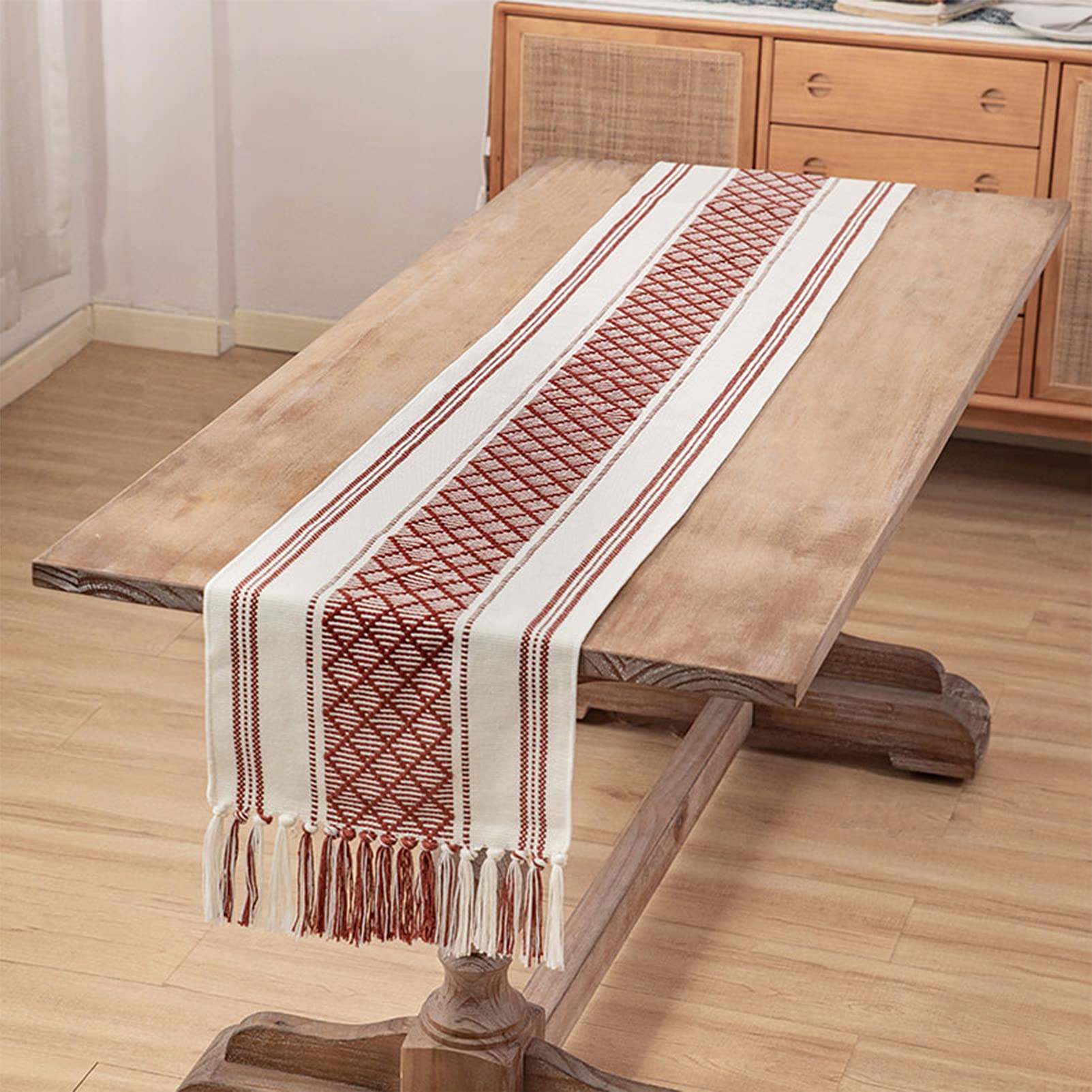 Moderno Corridore da Tavolo in Tessuto in Cotone E Lino, Sacrificio Antiscivolo Antiscivolo con Nappa, Tovaglietta Lavabile per Tavolo da Pranzo(Size:30×260cm)