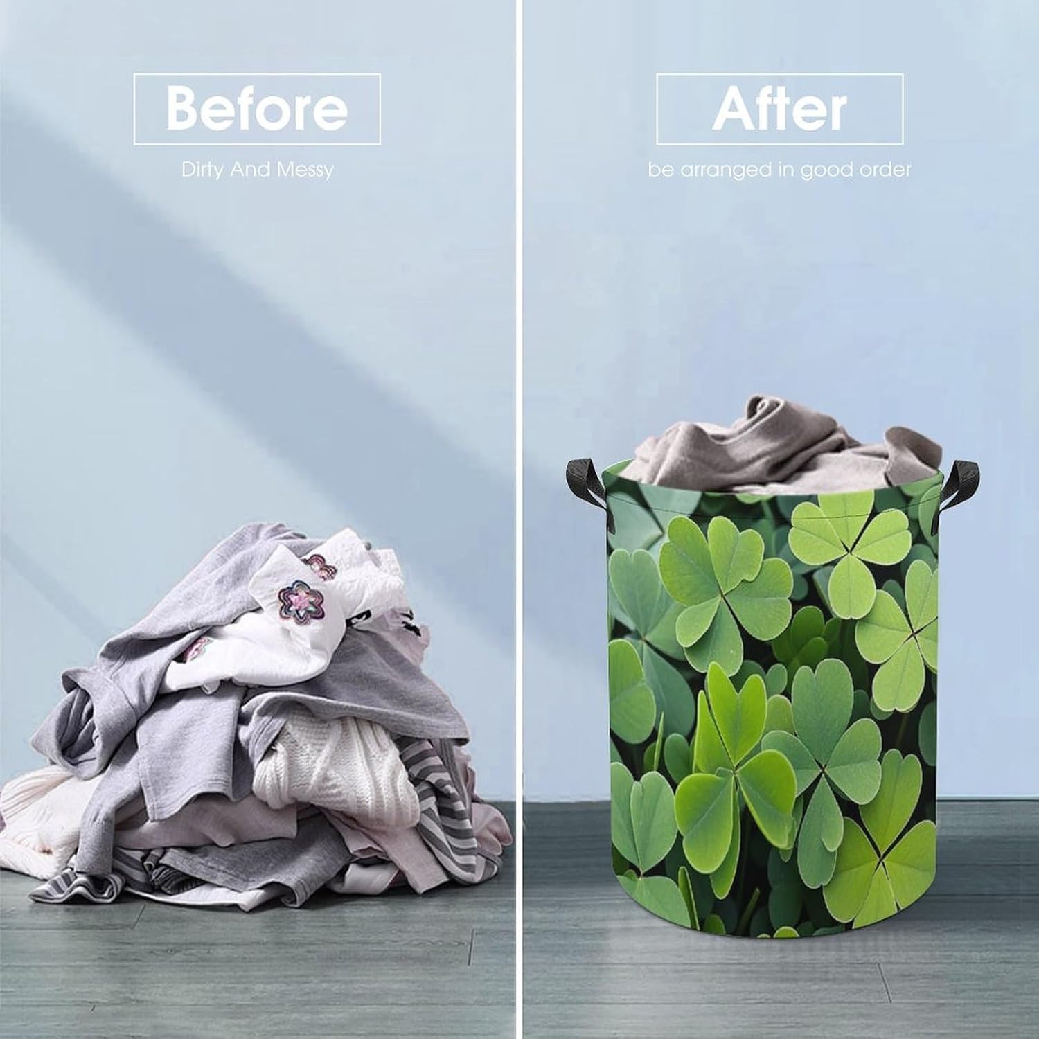 Laundry Hamper Waterproof Storage Bin Organizer with Handles Many Green Clover Laundry Basket Collapsible Dirty Clothes Hamper Large Clothes Storage Toy Organization for Bathroom Bedroom image 5
