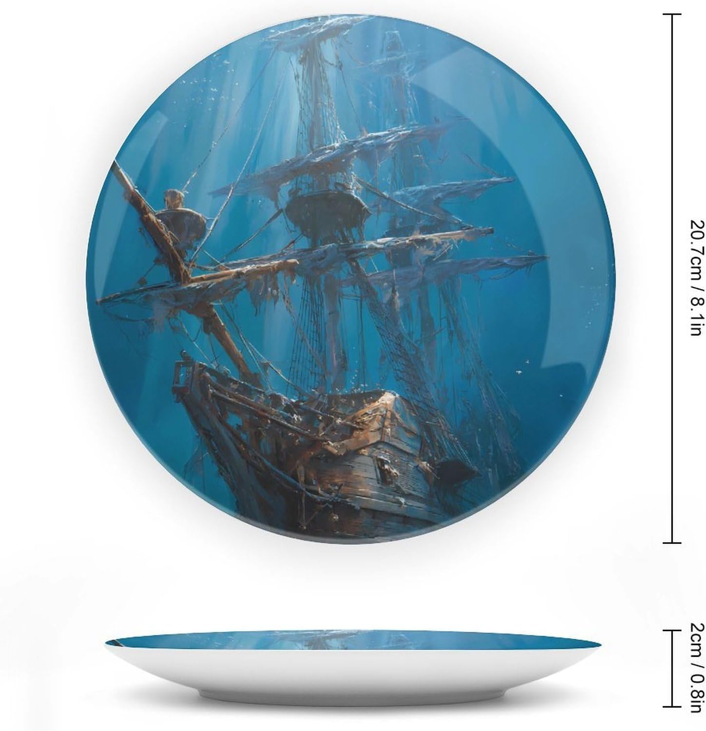 Deep Sea Shipwreck Ancient Pirates Ship Decorative Plates for Display Ceramic Plate Tray with Stand Hanger Home Decor