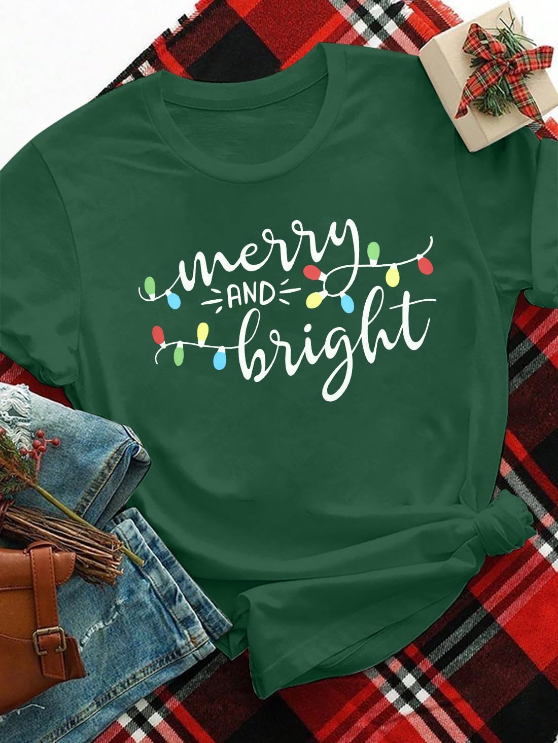 Christmas Shirt Merry and Bright Christmas Lights T-Shirts Women Xmas Lights Graphic Shirts Merry Christmas Holiday Top - Image 6