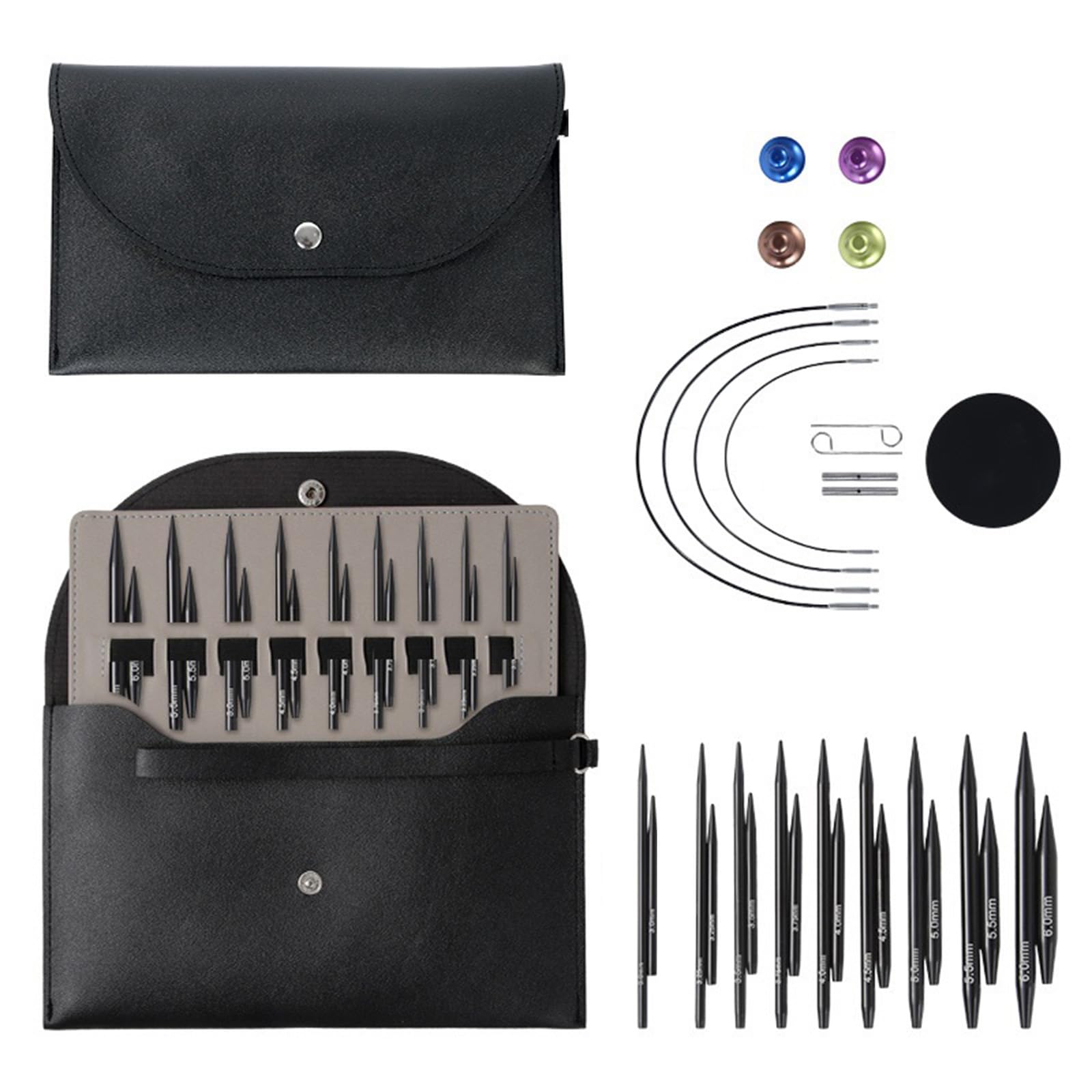 9Pairs Interchangeable Aluminum Circular Knitting Needle 3.0mm-6.0mm with Storage Bag for Weaving Yarn Craft Project Detachable Hoop Pins