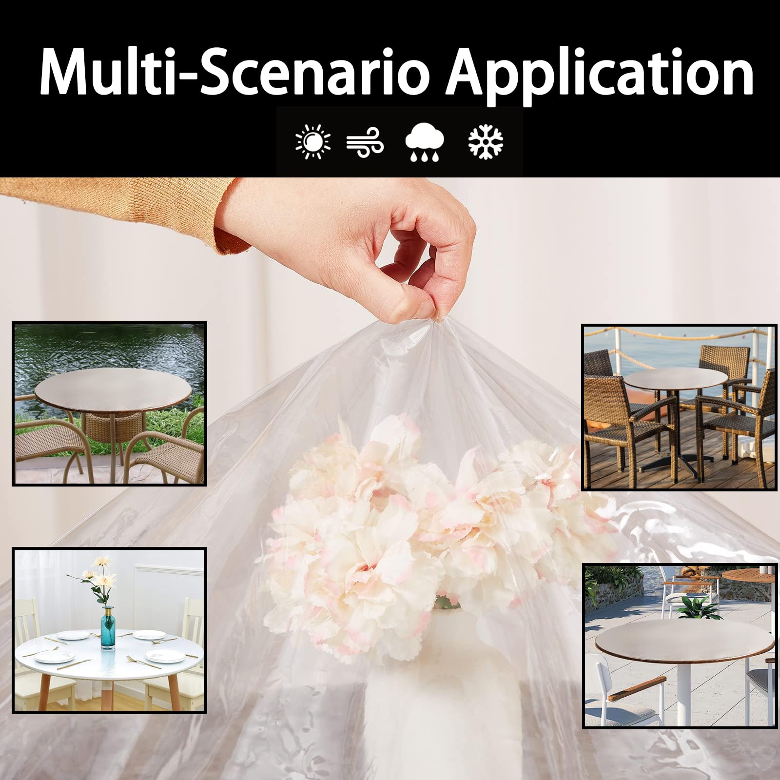 RANJIMA Transparente Tischdecke Rund - 120cm TPU Tischfolie Mit Gummizug Für Outdoor