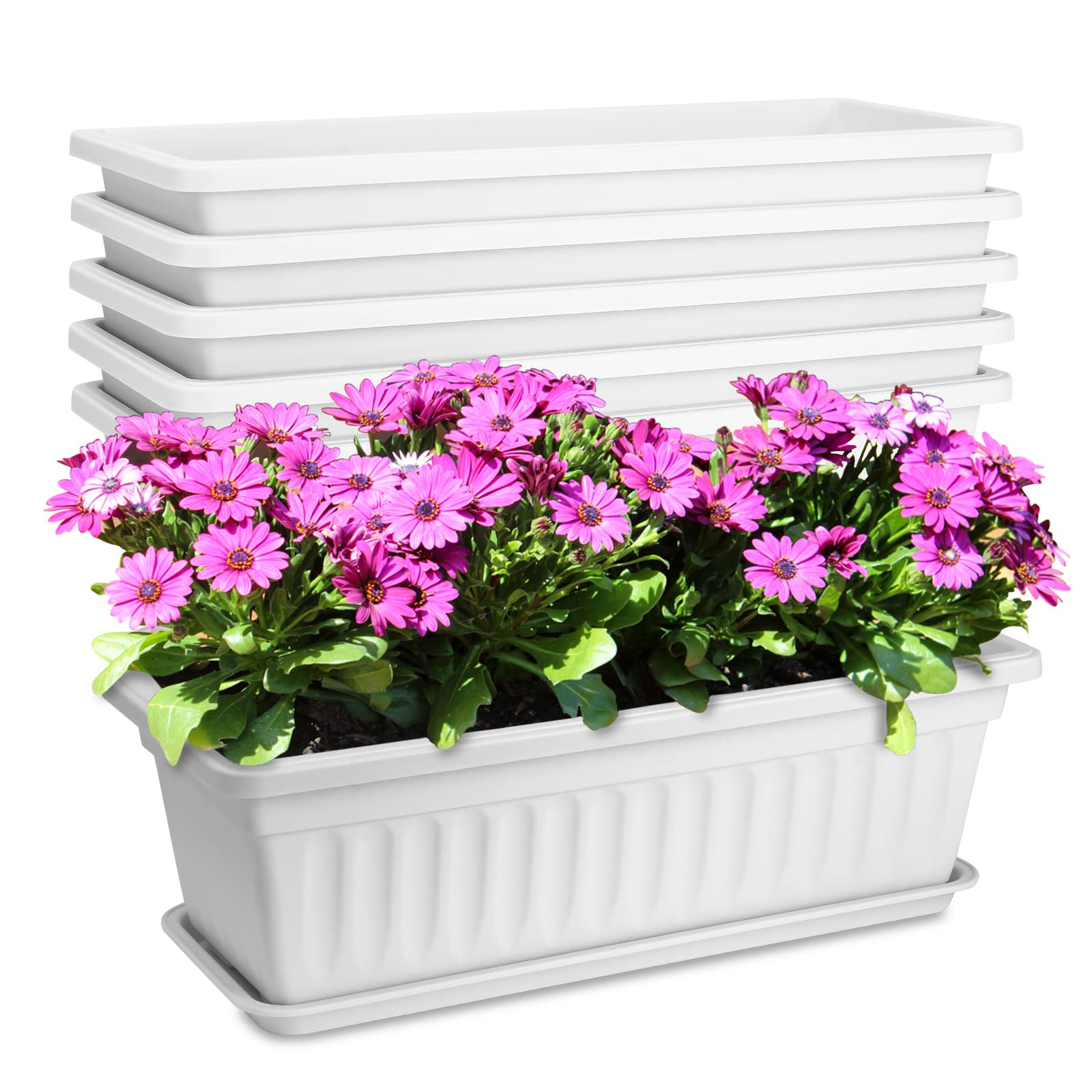 Photo 1 of Window Box Planter, 6 Pcs 17" Flower Rectangle Planter Boxes Outdoor, White