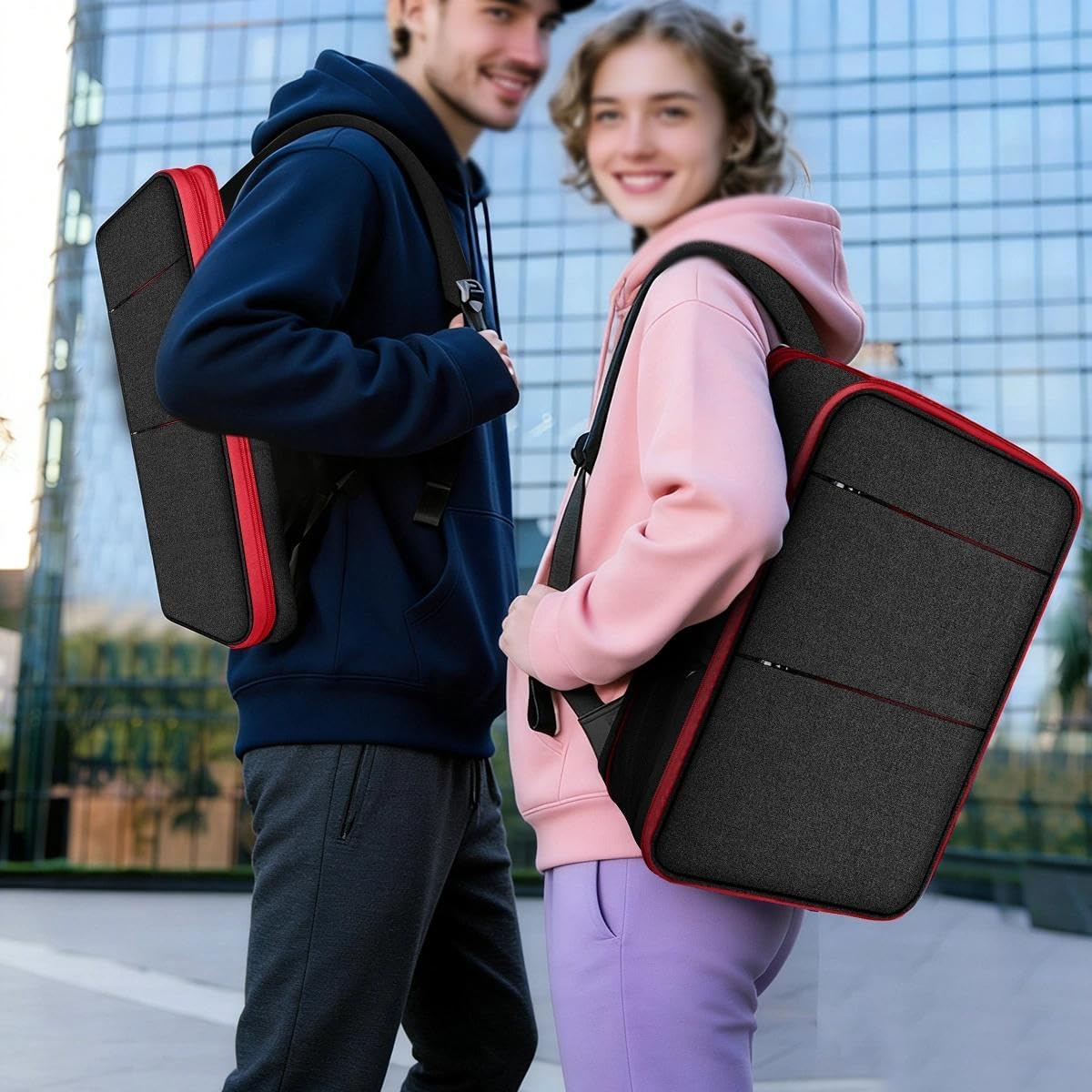 ZINZ Travel Laptop Backpack with Small Case for 15-16 inch Notebooks, Slim & Expandable Computer Bag for College Business Commute for Men and Women,Black-Red