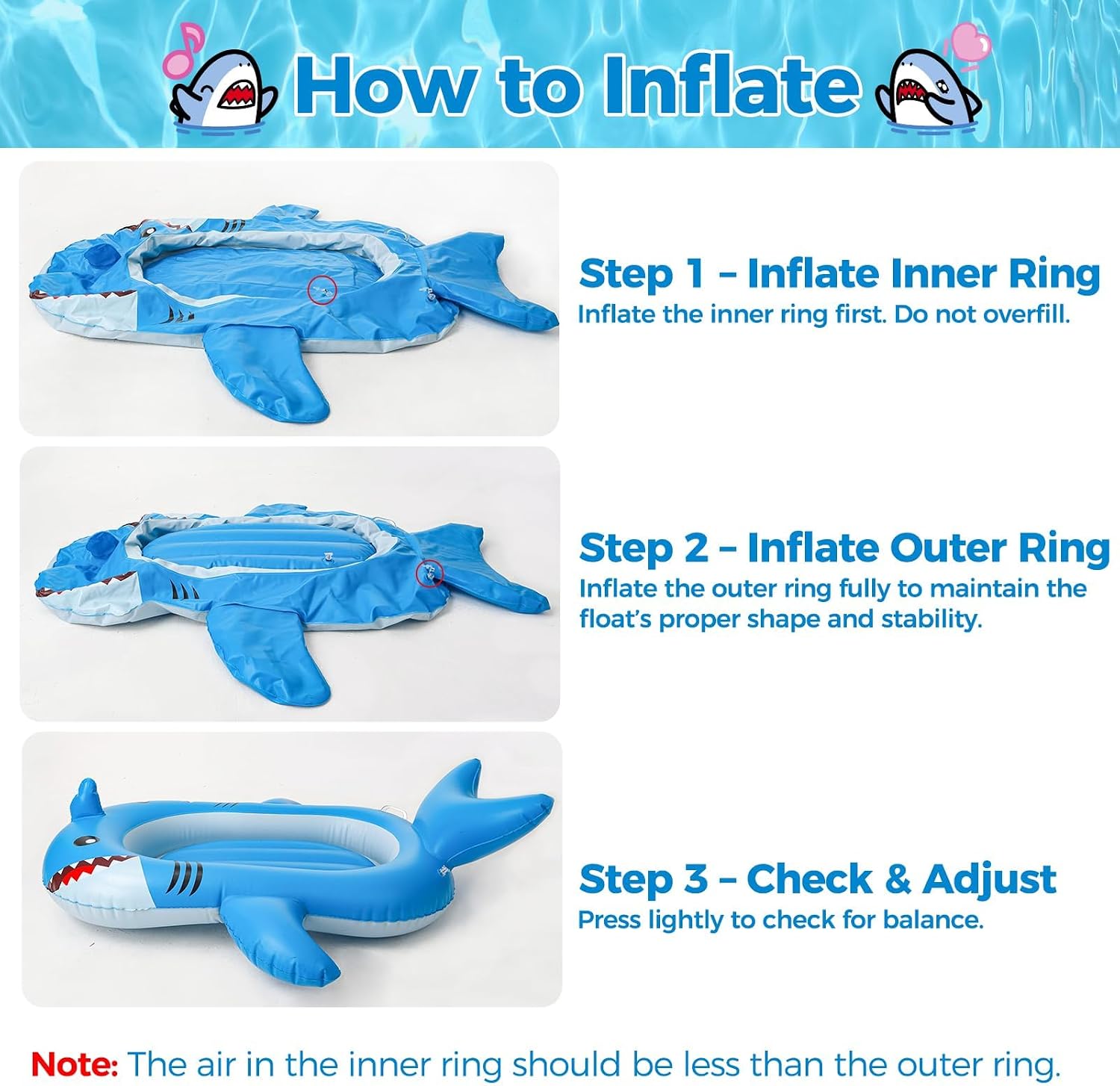BINGPET Dog Pool Float, Inflatable Shark Dog Raft with Rope, Durable Pet Water Float for Small Medium Large Dogs, Summer Floating Bed for Swimming Pool Lake River Beach