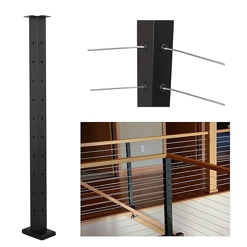 Poste esquinero de 36 pulgadas con montaje superior fijo, acero inoxidable, acabado negro