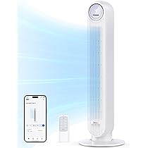 Dreo Ventilatore a Torre Smart Silenzioso, Potente 7.6 m, s, Ventilatori a Colonna con Telecomando, 4 Modalità, 4 Velocità, Oscillazione a 90°, Timer da 1 a 8 ore, Schermo LED, Compatibile con Alexa