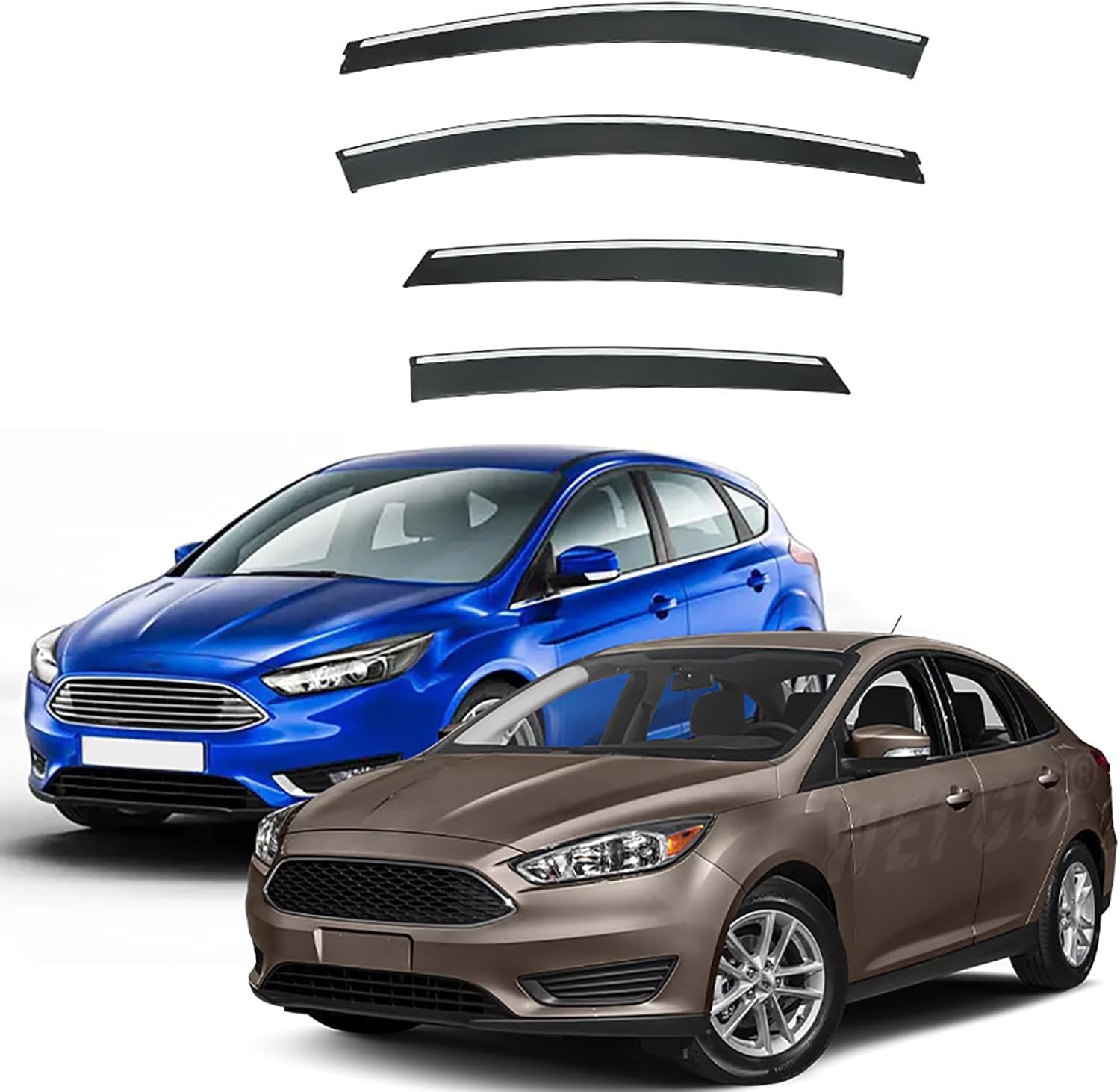 FengXH Window Deflectors for Ford Focus Hatchback MK3-C346 2012-2018 - 4pc Smoke Tint, Waterproof, Noise Reducing.
