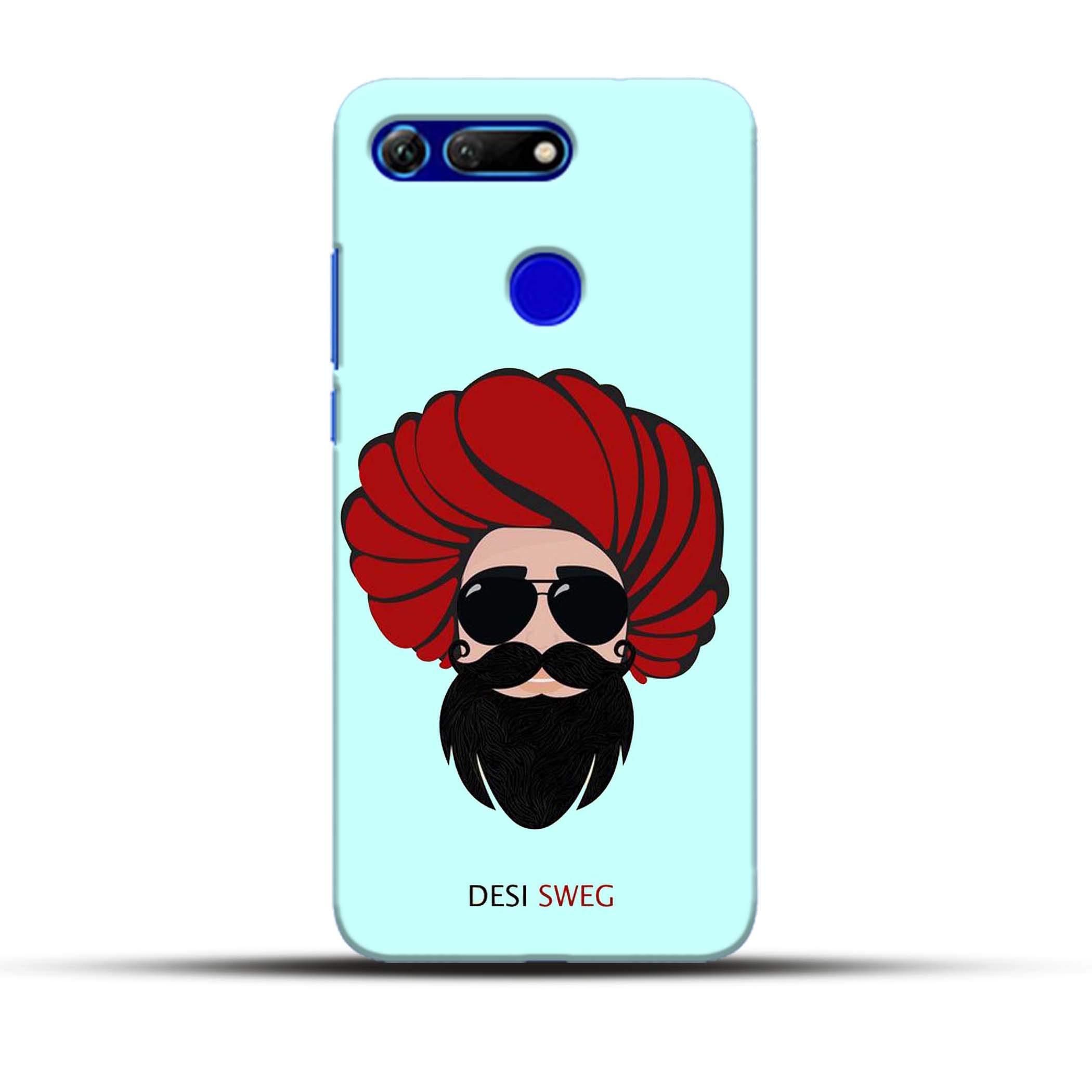 Pikkme Funky Desi Sweg Turban Beard Blue Designer Printed Hard Back Case and Cover for Honor View 20 / V20