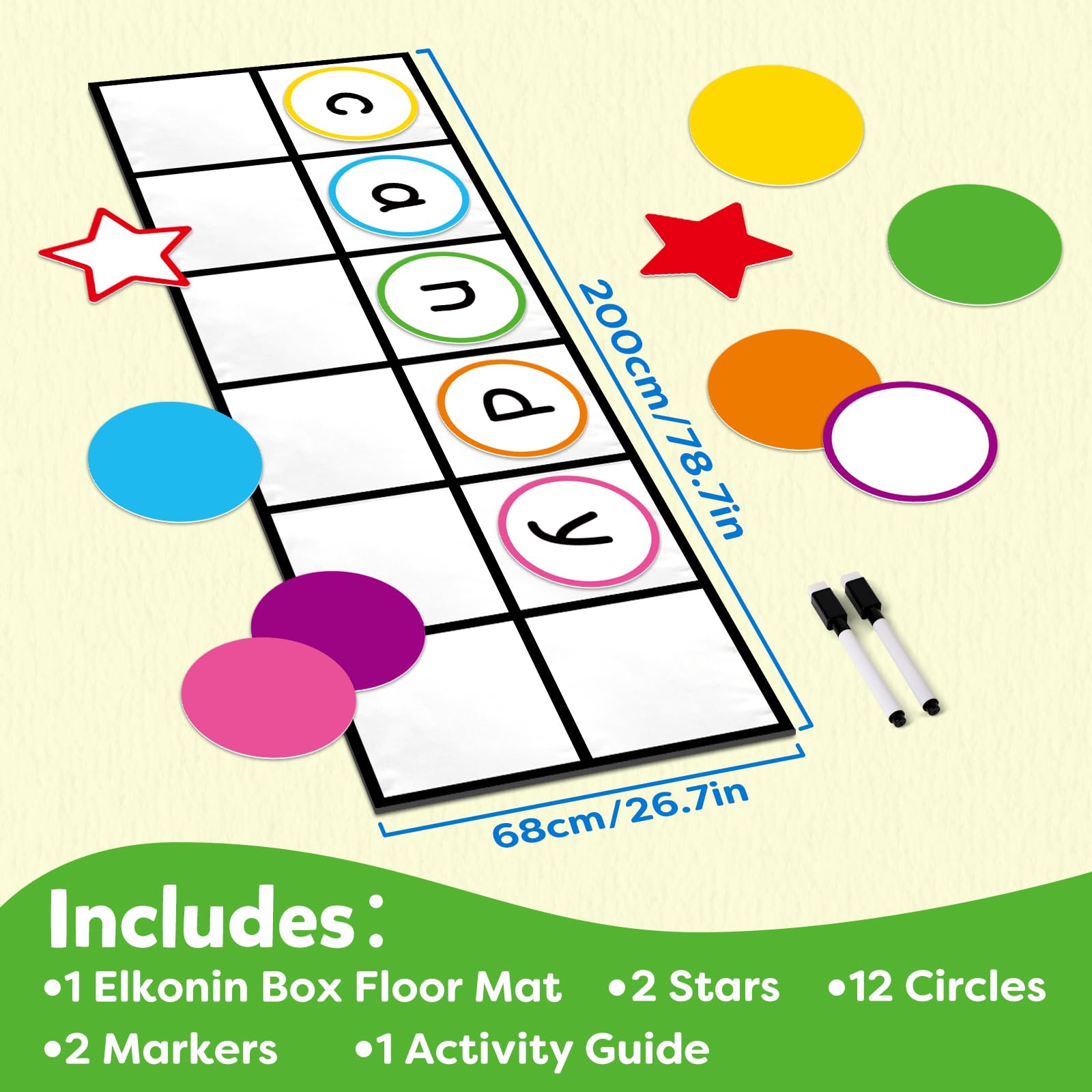 Elkonin Ensemble de tapis de sol pour enfants, activités d'apprentissage préscolaire, jeux de sensibilisation phonémique et de phonique, fournitures de salle de classe pour enseignants, moteur brut