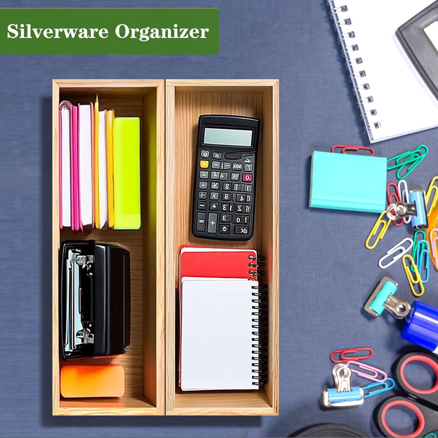 Bamboo Drawer Silverware Organizer, Flatware Organizers, Multi-purpose Bamboo Storage Box for Kitchen, Offices and Dressing table 11.5" x 3.15" x 1.8" (Set of 2) - Image 3