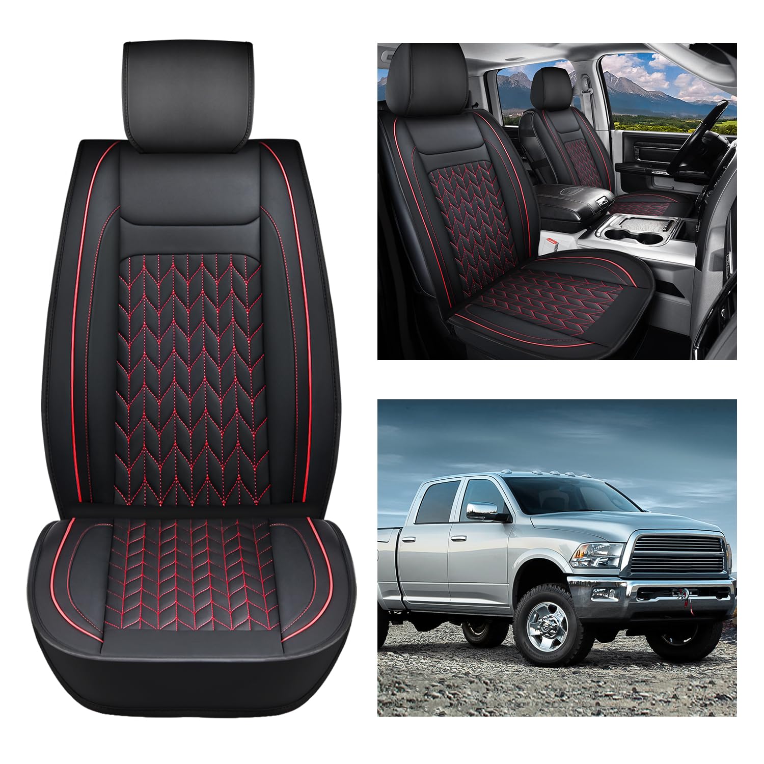 Nilight Car Seat Covers Custom Fit 2009-2024 Ram 1500 and 2010-2024 Ram 2500 3500 Waterproof Wear-Resistant Leather Anti Slip Cushion Front Set (2PCS Front Seat Cover)