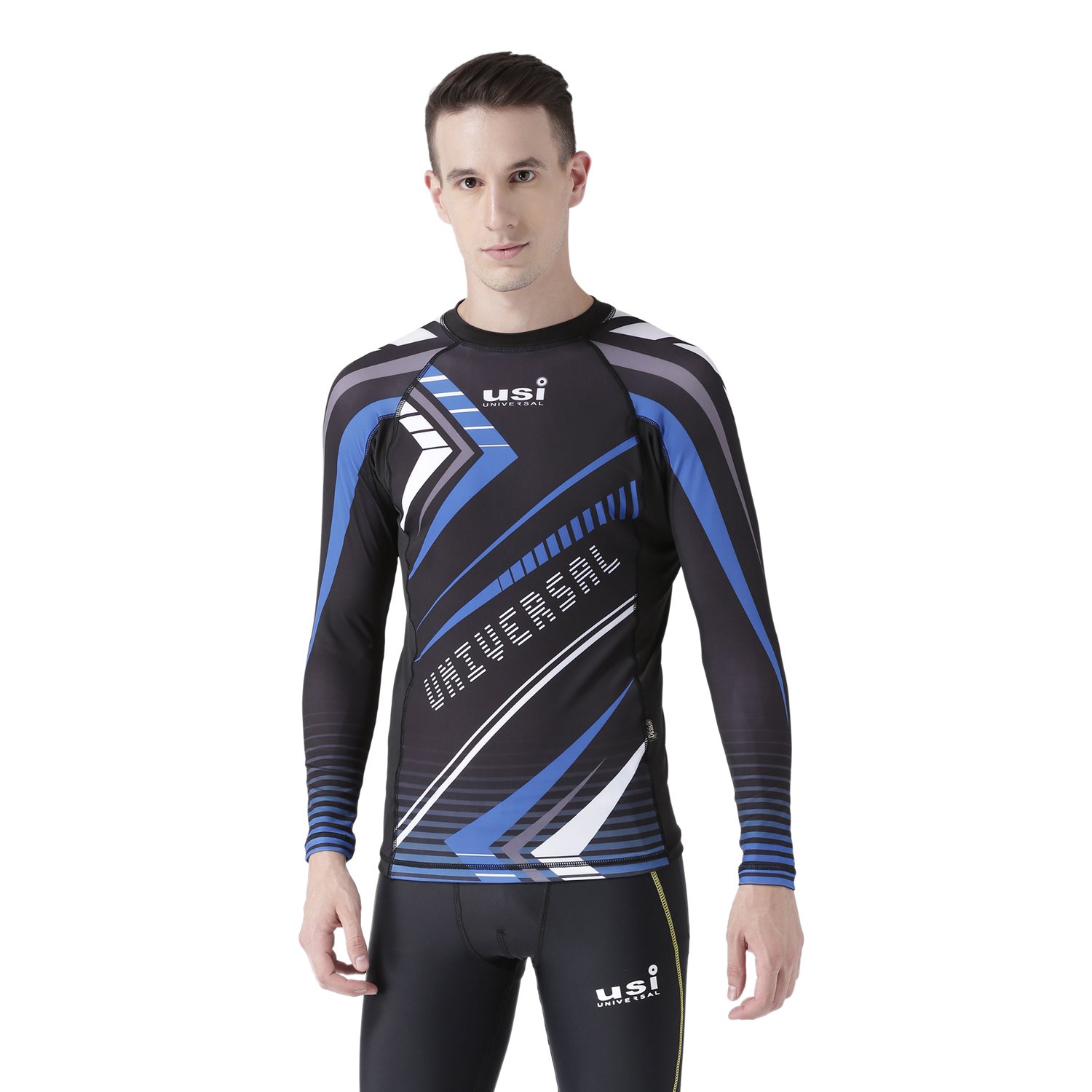 USI UNIVERSAL Rash Guard, 411RRB Razor Rashguard For Men, Skins Performance Fit Compression Rash Guard (IN, Alpha, L, Black/Blue/White)-image-28