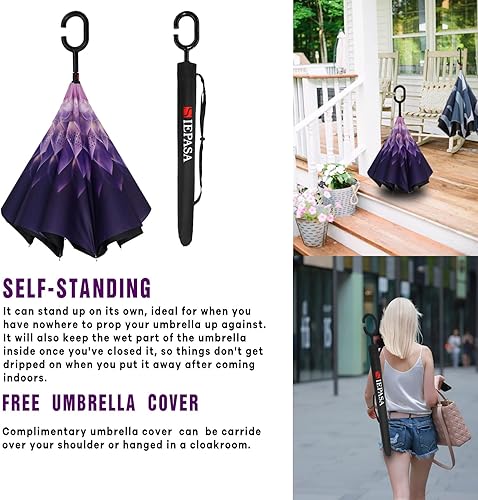 Vista 148 de SIEPASA Paraguas invertido invertido de 49/56 pulgadas, doble toldo extra grande, ventilado, resistente al viento, impermeable, paraguas de golf