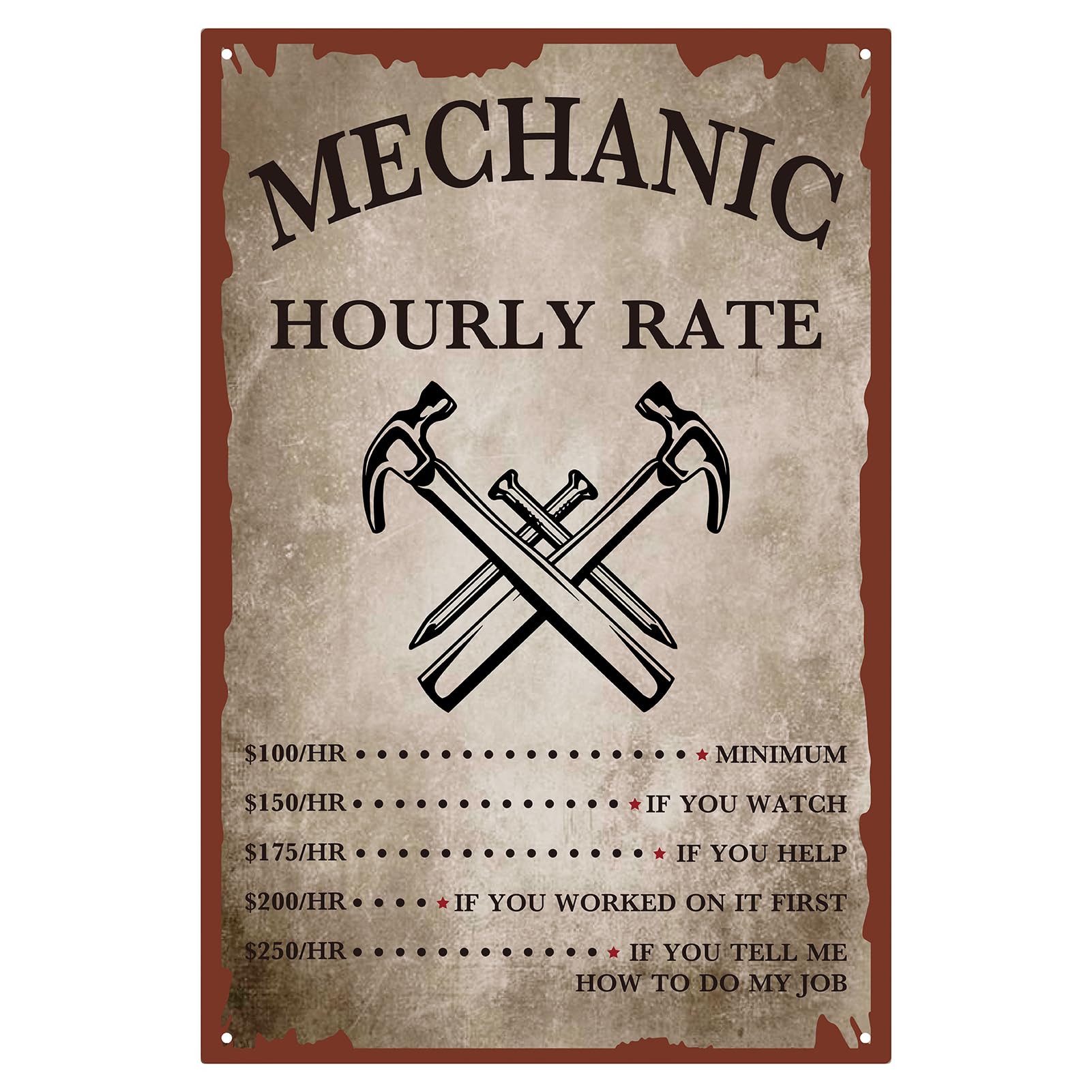 CREATCABIN Mechanic Hourly Rate Metal Tin Sign Mechanic Shop Decor Car Garage Shop Tool Vintage Iron Sign Painting Poster Plaque Retro Mural Hanging Wall Art for Home Men Gifts Decorations 8 x 12 Inch