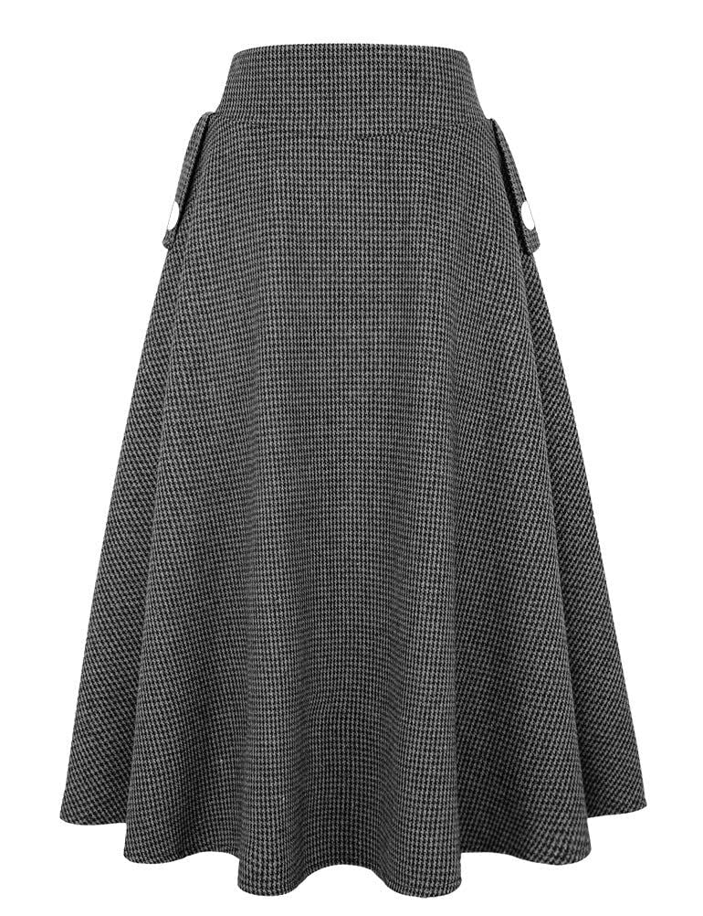 Idealsanxun - Falda larga de lana para mujer, de cintura alta, acampanada, a cuadros, para otoño e invierno