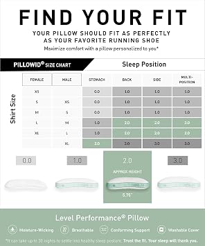 Bedgear Level Cuddle Performance Pillow, 2.0 Firm Cooling Pillow for Side Sleepers | React Blend Fill with Airflow Technology | Dri-Tec Moisture-Wicking Cover | Hypoallergenic Pillow w/Washable Cover