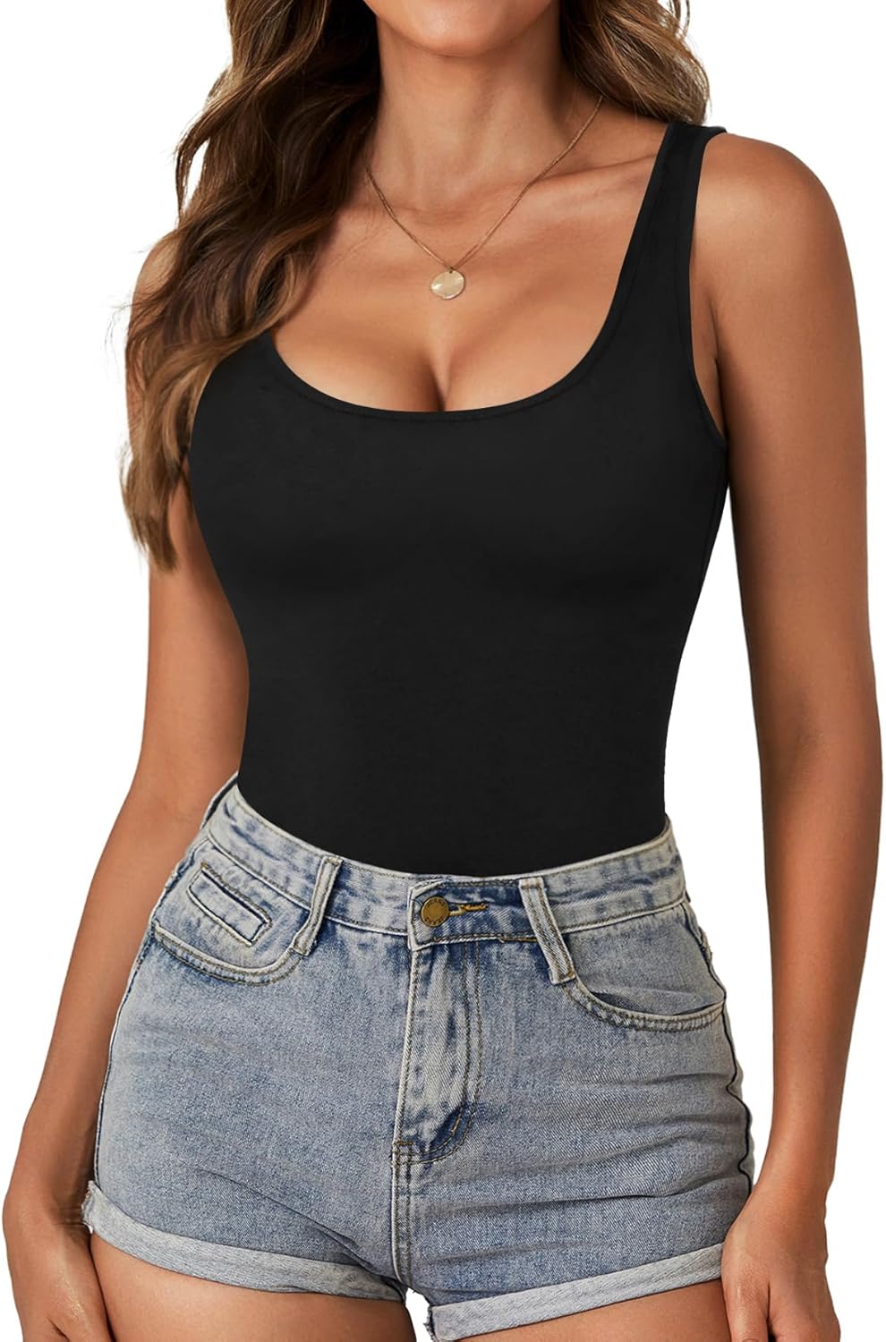 OPOIPIN Women's Cotton Scoop Neck Sleeveless Sexy Slim Fit Thong Bodysuit Leotard Tank Top - Image 2