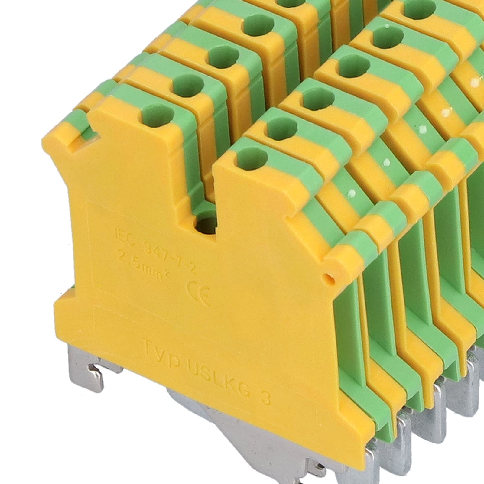 Bornier de Mise à la Terre en Cuivre Pur monté sur Rail DIN, Bornier de Terre Jaune Vert Type USLKG‑ 3, 50 Pièces, Accessoires Professionnels