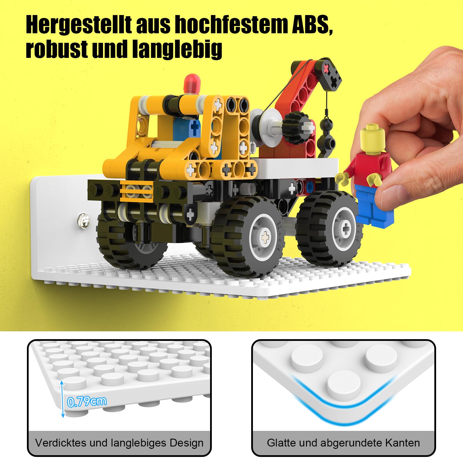 12er-Set Regal Wandregal Bausteine, ABS Schweberegal & Wandboards | 12,7x14cm mit beidseitig 16x17 Noppen, Vitrine & Display für Baustein Minifiguren, Weiß