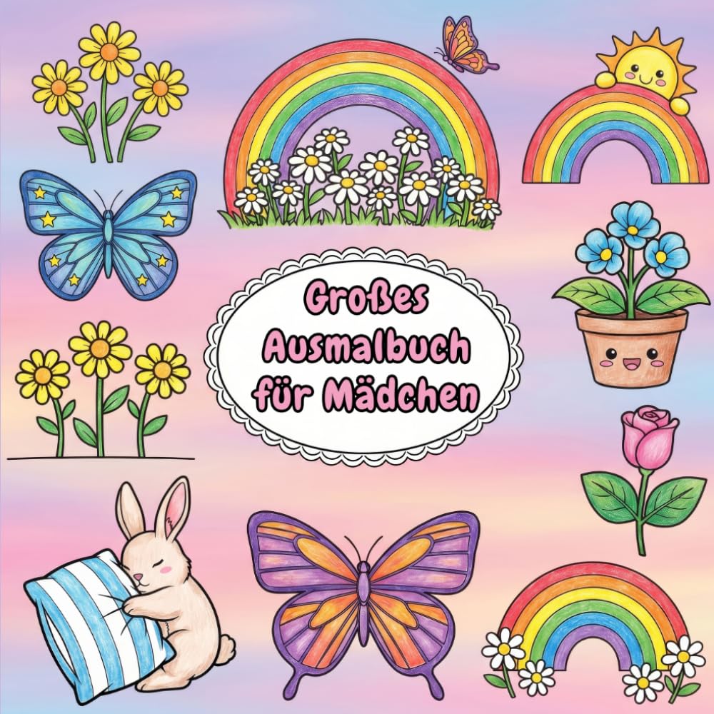 Großes Ausmalbuch für Mädchen: Schmetterlinge, Regenbögen und Blumen für Mädchen ab 4 Jahren