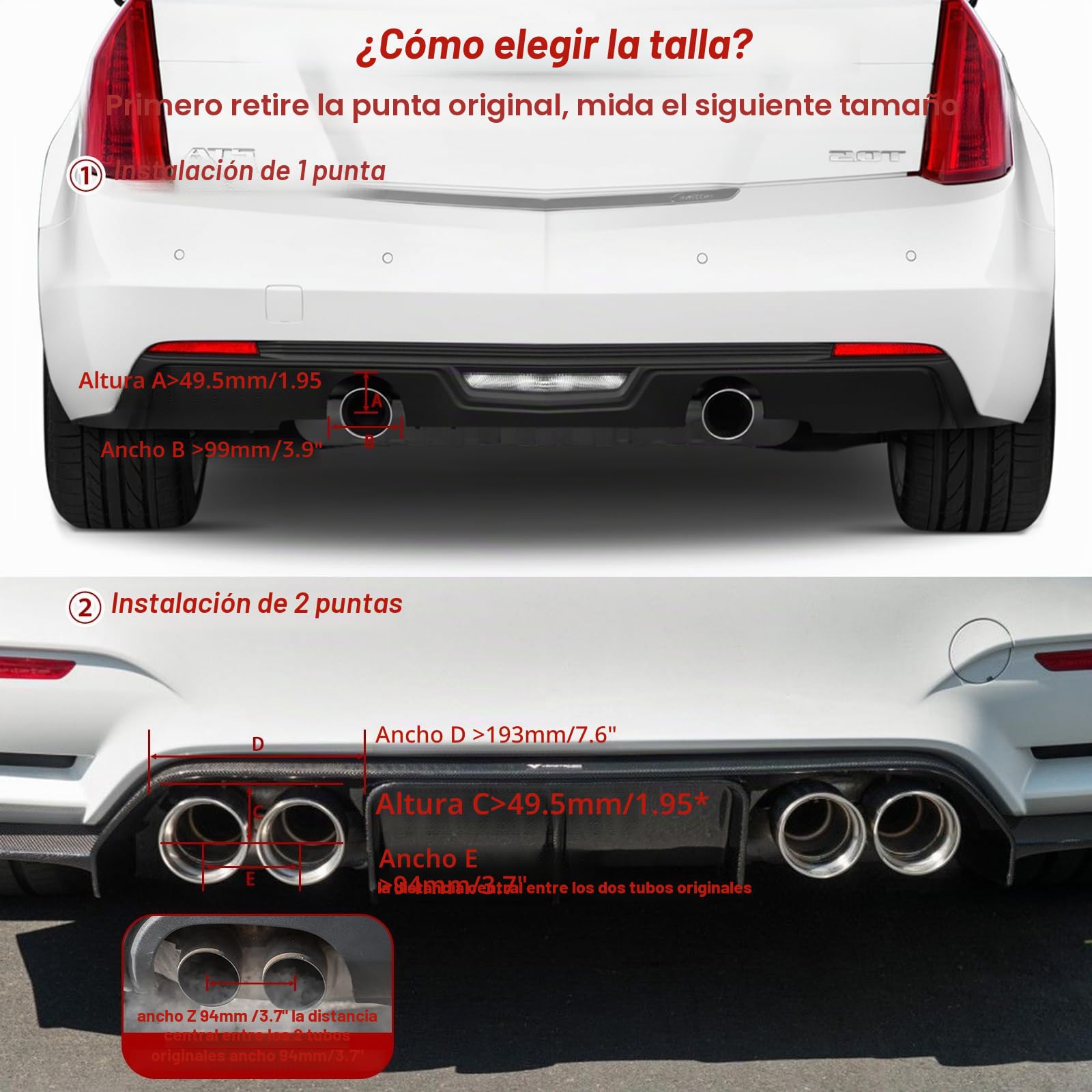 Silenciador de Escape de Acero Inoxidable con Boquilla de Escape de 63 mm, Silenciador final Automático con Agujero, Entrada 2,5 "Salida 3,5"