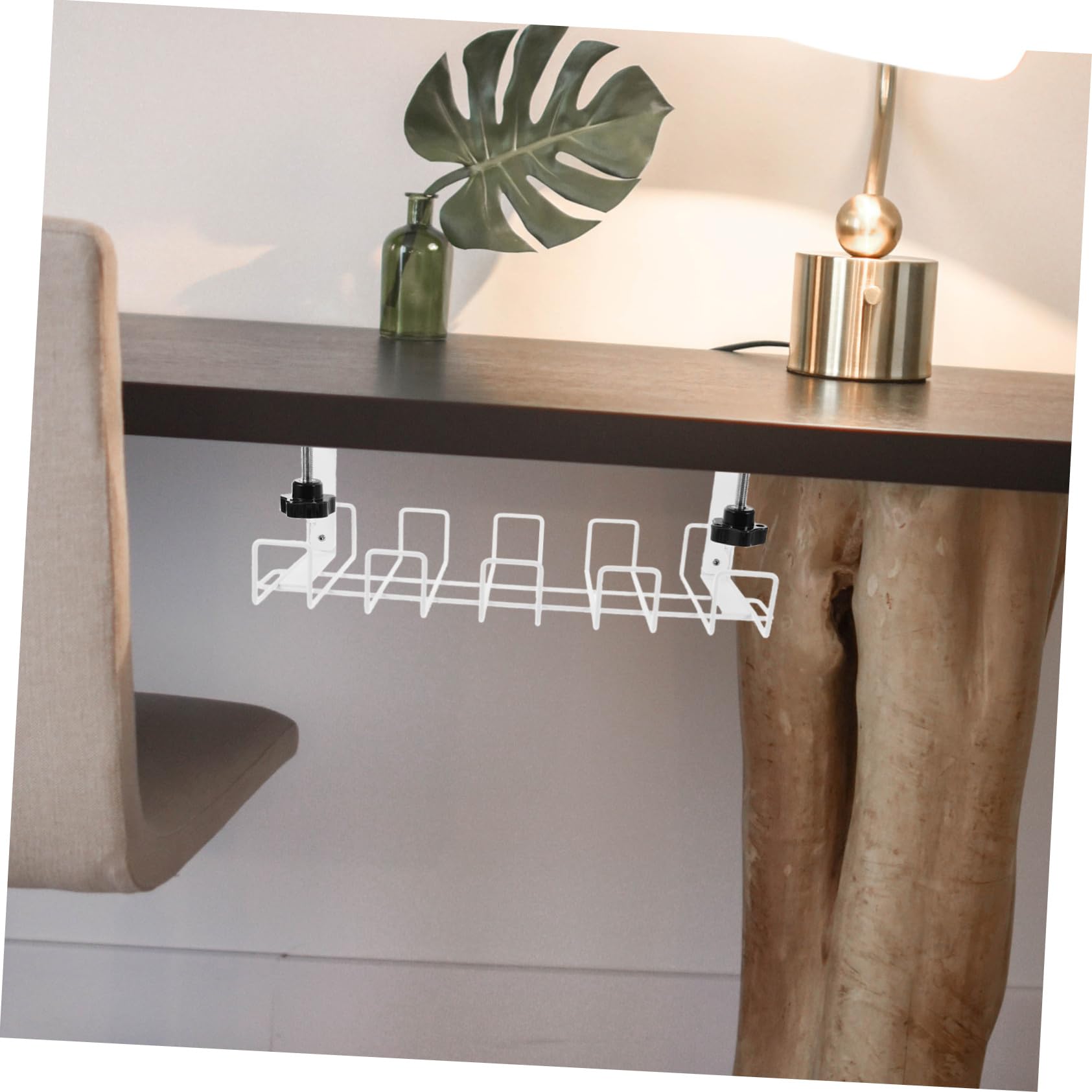 NUOBESTY Organizzatore Cavi Sotto Scrivania in Ferro Bianco, Supporto | Cavi e Alimentatori, Installazione Sotto Piano, Stile Semplice e Pratico