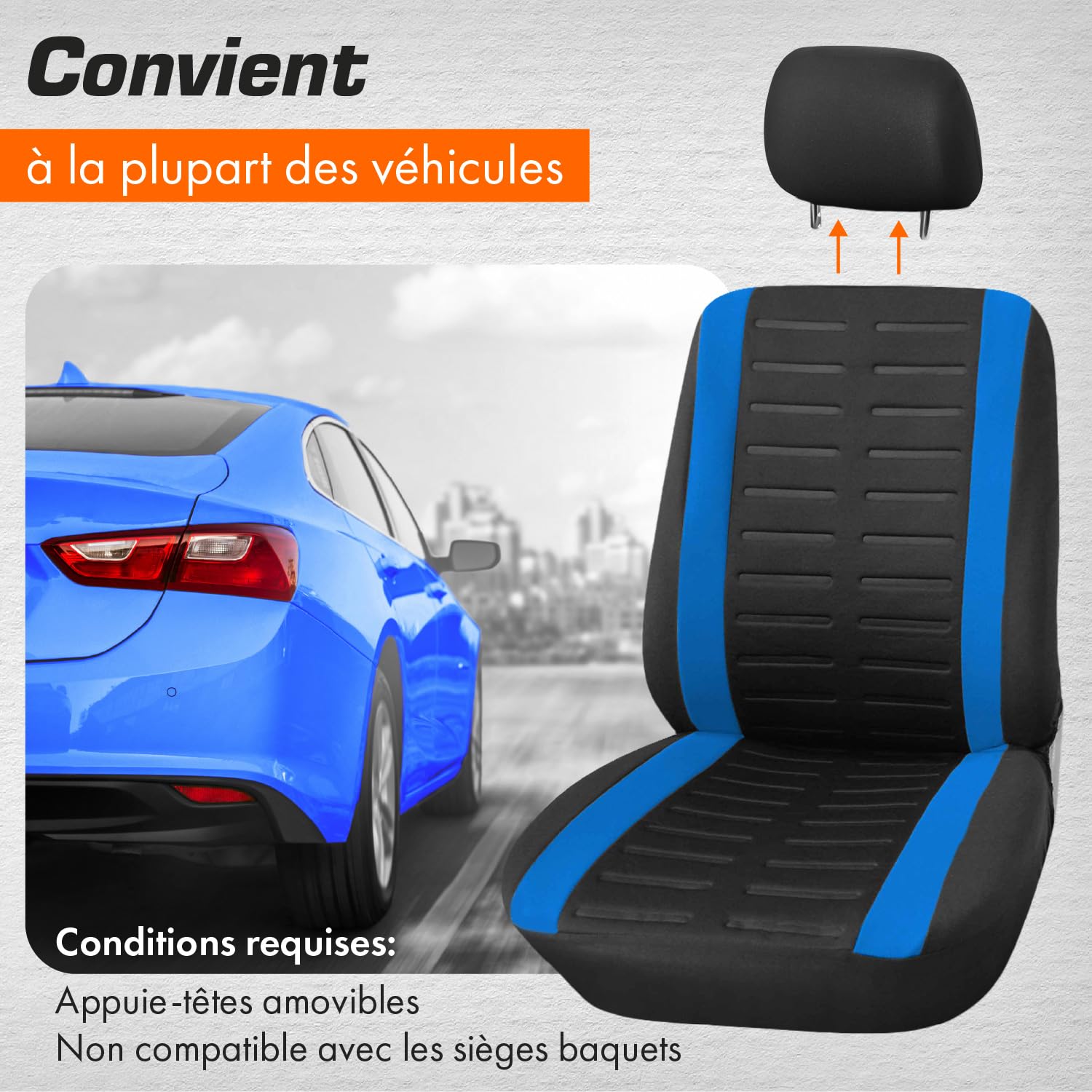 upgrade4cars Housses de Siège de Voiture Avant Universelle Noir Bleu | Pour la plupart des voitures | respirant & pratique | Été & Hiver