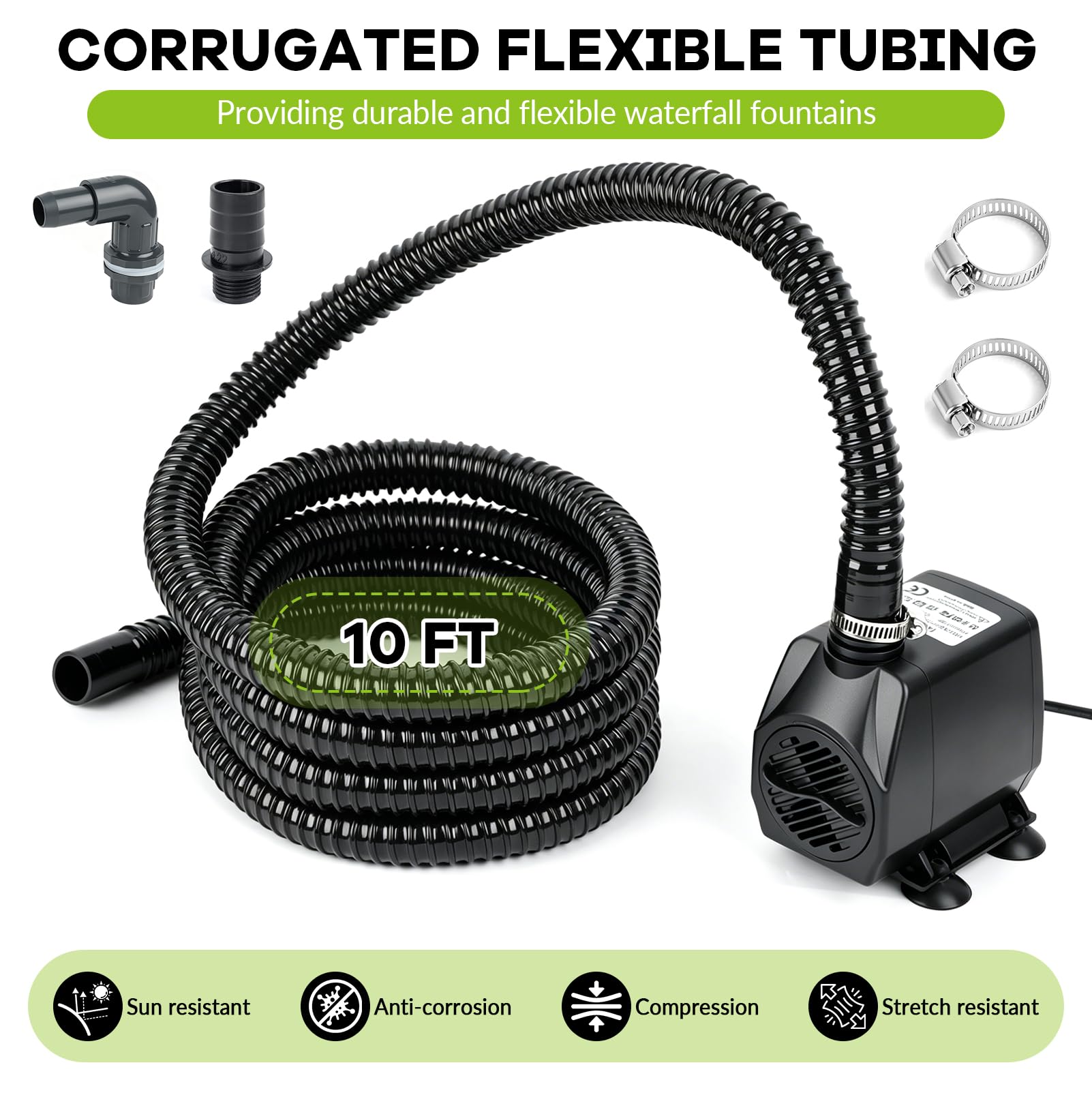 Wasserfall für Gartenteich Teich Garten, 30cm Edelstahl Wasserfall Set Komplett mit Pumpe und Filter, 45W 3000L/H Teichpump für Gartenteich Terrasse Wasserspiel Deko Garten
