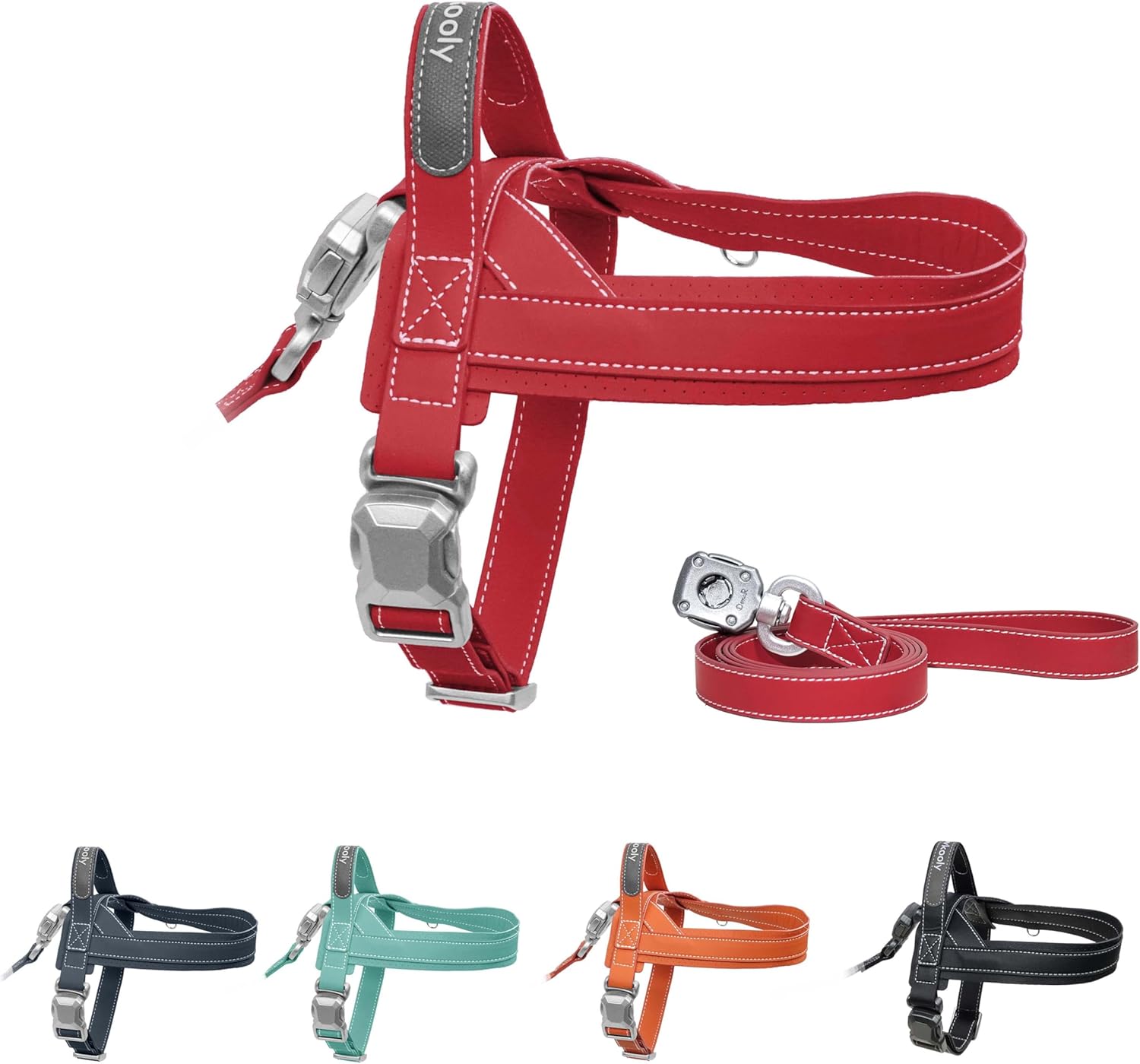 MagEase No Pull Dog Harness with 4FT Leash | Anti-Wrinkle, Anti-Bite Microfiber Leather | Ultra-Soft, Skin-Friendly | 450LB Escape-Proof Magnetic Buckle, Easy On/Off (RED, Large)