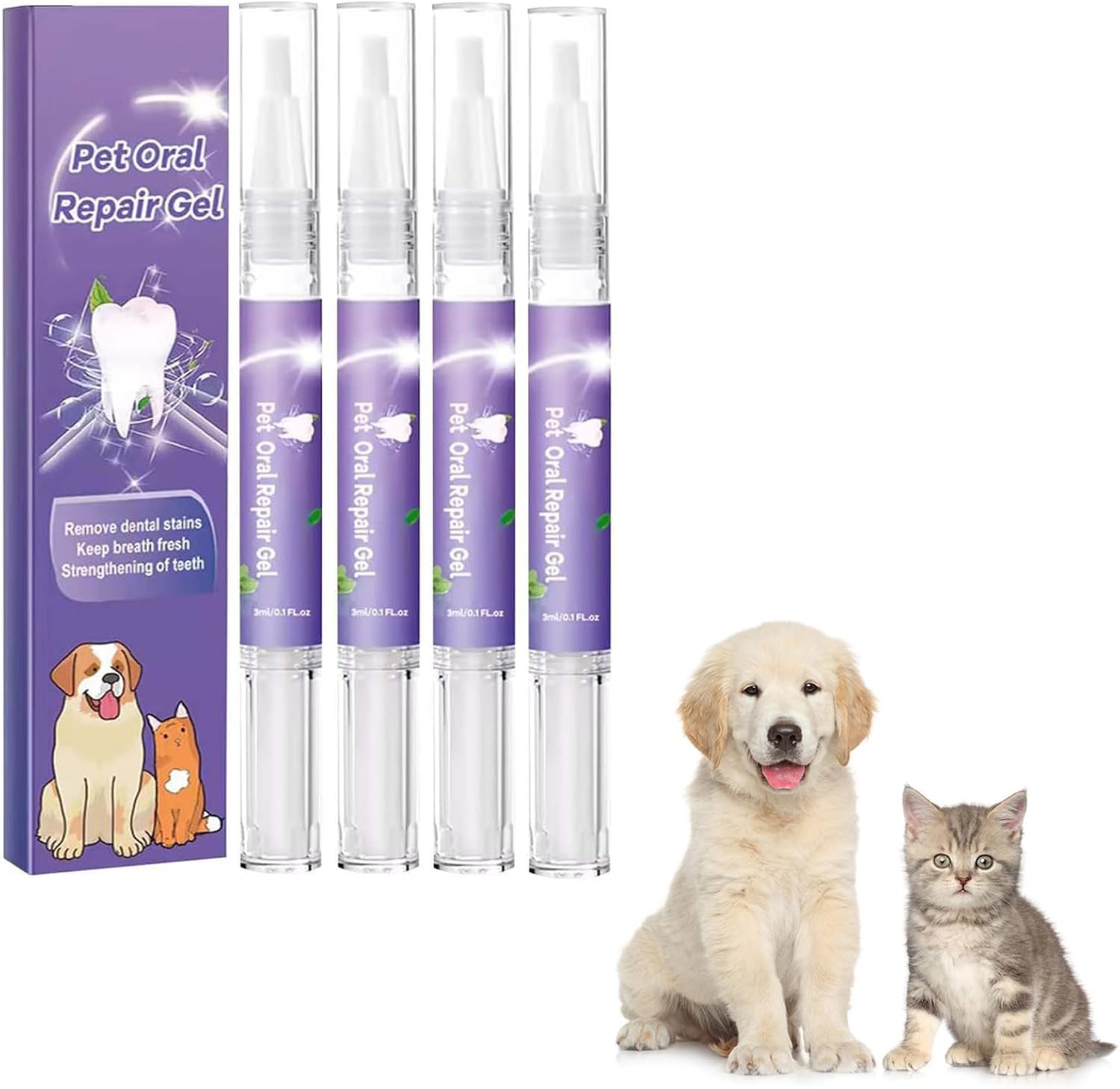 DEJIN Pet Oral Repair Gel – Advanced Dog Teeth Cleaning Pen Set with Whitening & Tartar Control, Effectively Eliminate Bad Breath, Easy No-Brushing Oral Care Solution – 4 Pcs