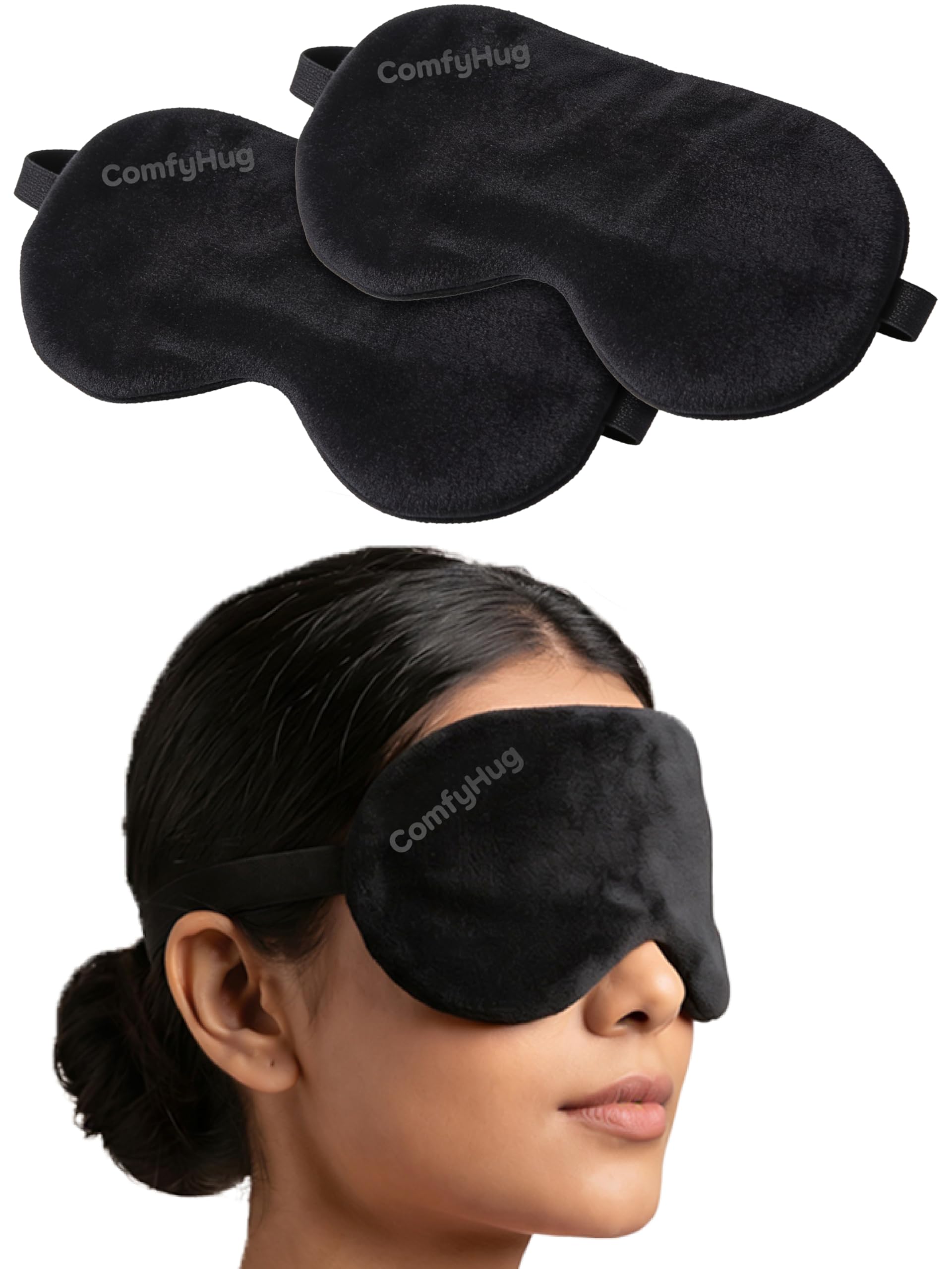 ComfyHug Sleeping Eye Mask with Adjustable Strap – Super Soft Blindfold Sleep Mask for Comfortable Sleep, Travel & Relaxation, Light Blocking Eye Cover for Men, Women & Kids (Black, Pack of 2)-image-18