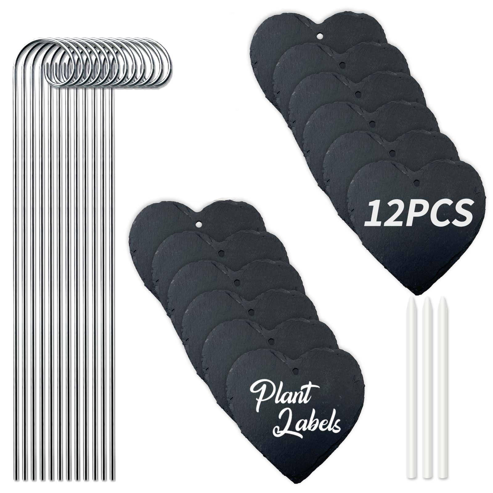 Plant Labels Slate 12 Pack with Metal Stakes, Natural Stone Waterproof Garden Markers for Outdoor Seed, Herb & Flower Pots Heart — image 1