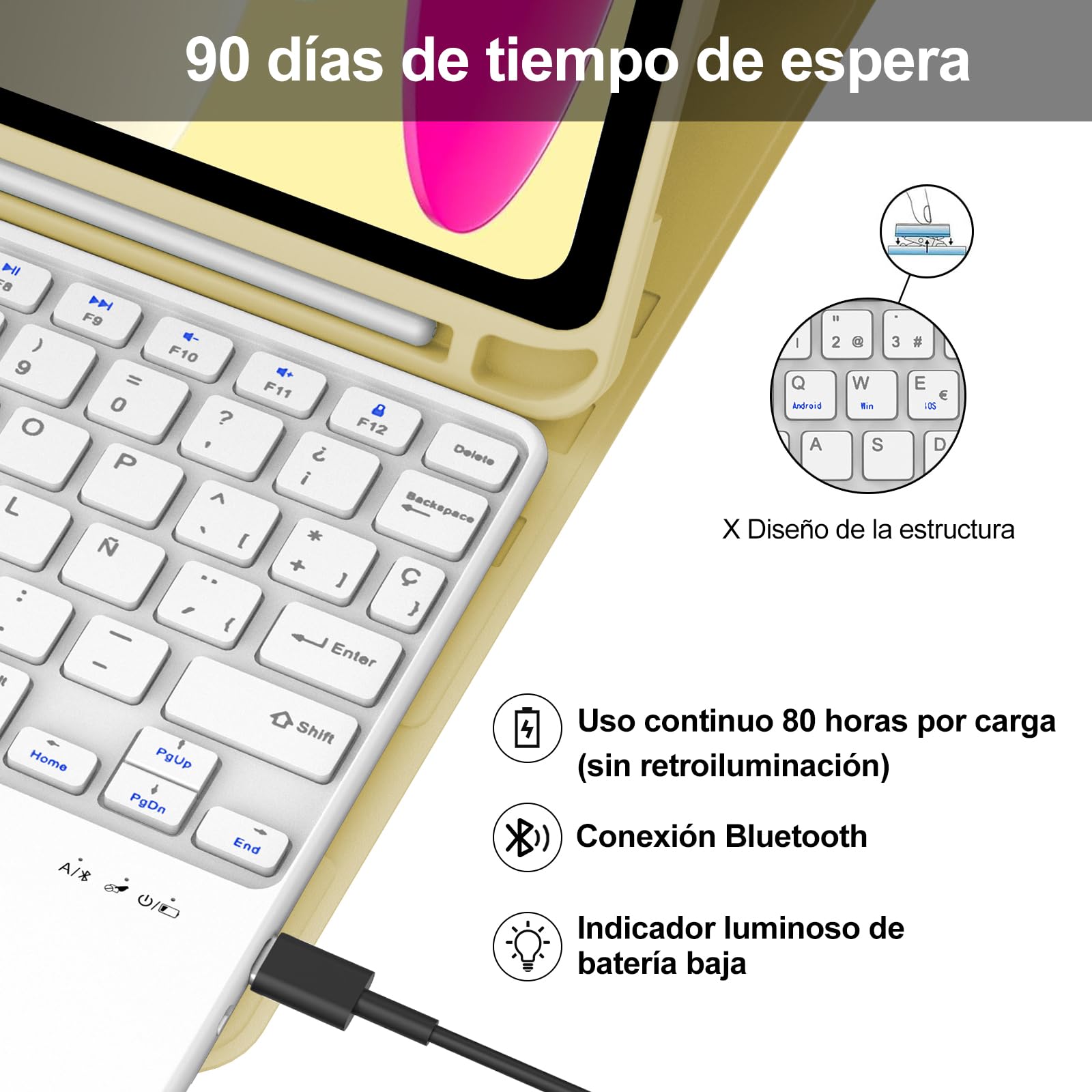 Funda Teclado para iPad A16 11 Generación 2025/10 Gen 2022 11/10.9 Pulgadas | Keyboard Touchpad, QWERTY Español Ñ, Bluetooth Magnético Desmontable Teclado Trackpad con Portalápices, Amarillo claro