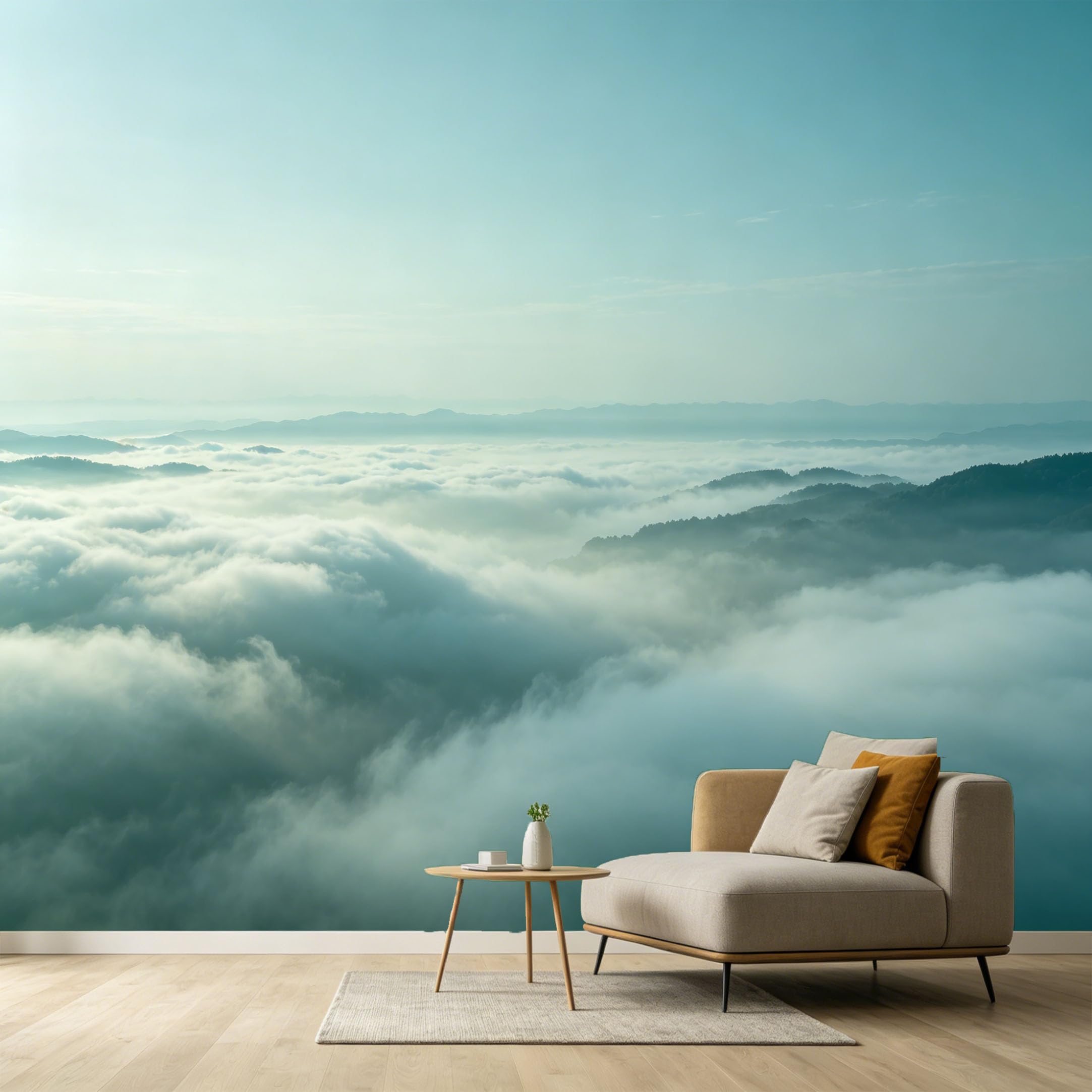 Custom Size Wall Murals Mist Mountain Landscape Contemporary Minimalist Clouds Peaks Scenery SelfAdhesive Wall Fabric Removable Large Wallpaper for Photo Living Room