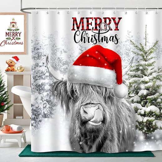 Merry Christmas Cow Shower Curtain
