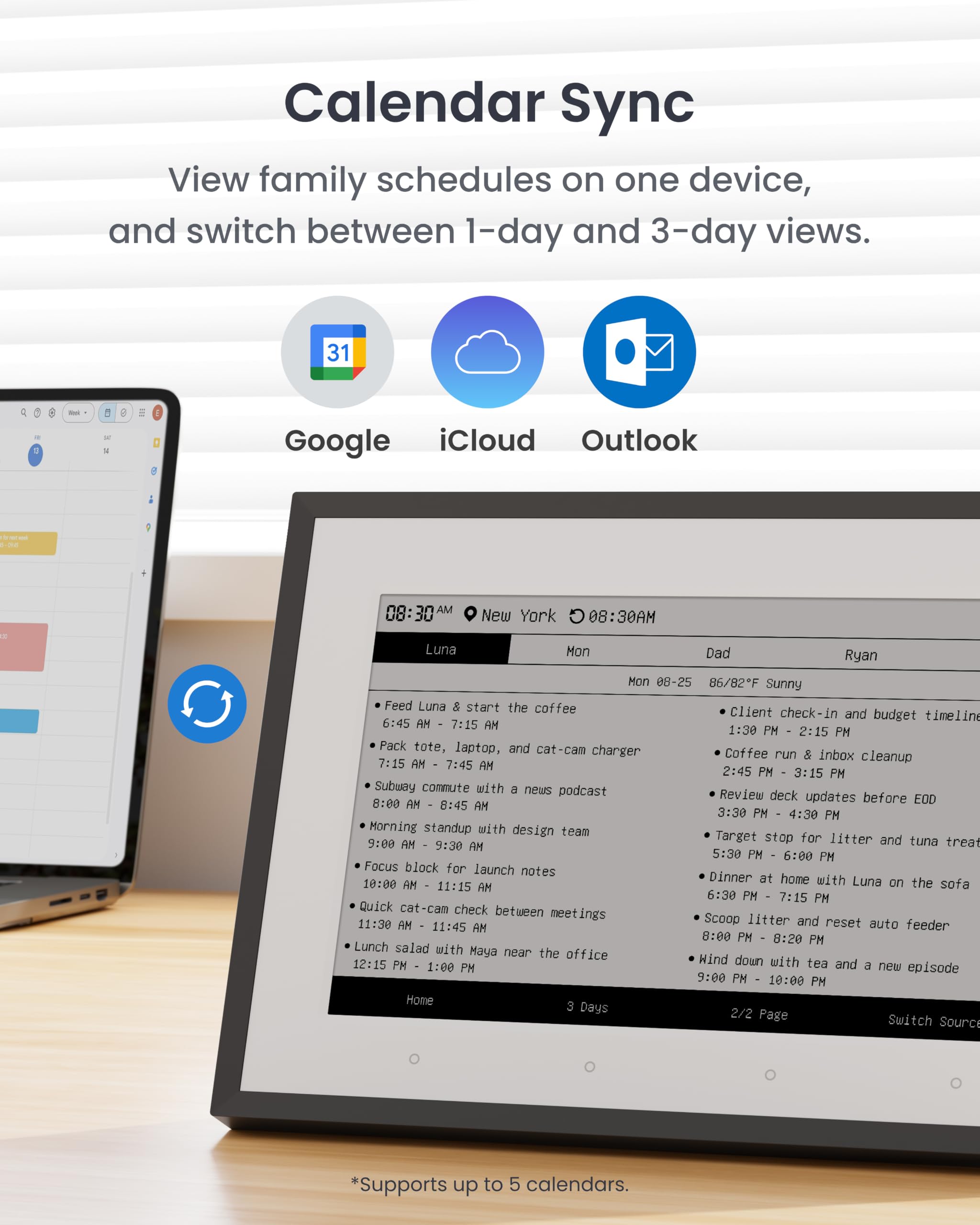 SwitchBot Smartes E-Ink-Home-Dashboard, 7,5" kabelloser Monitor für Innen-/Außentemperatur und Luftfeuchte mit elektronischer Terminanzeige, 2,4-GHz-WLAN und BLE, kompatibel mit Google/iCloud/Outlook