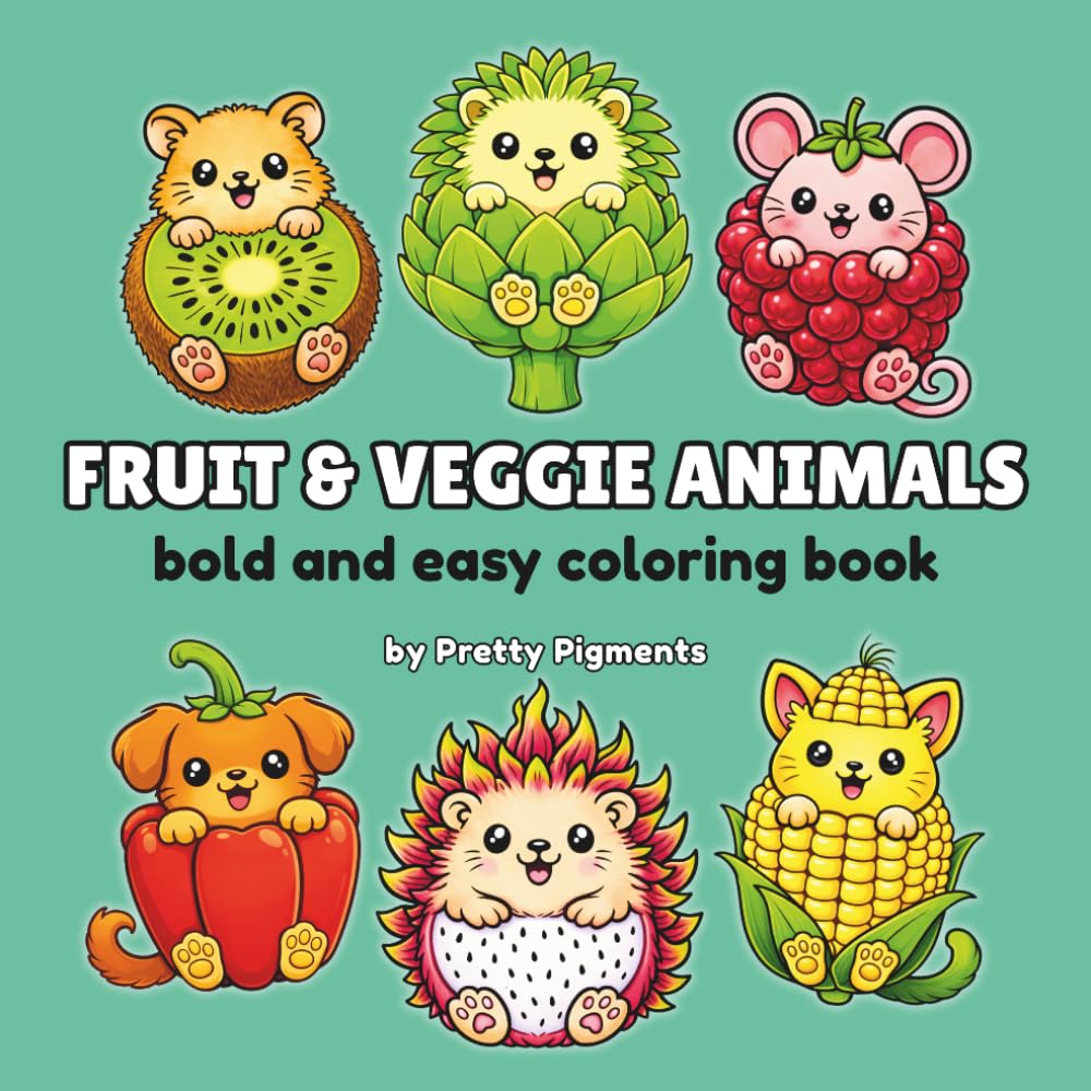 Fruit & Veggie Animals: Bold and Easy Coloring Book