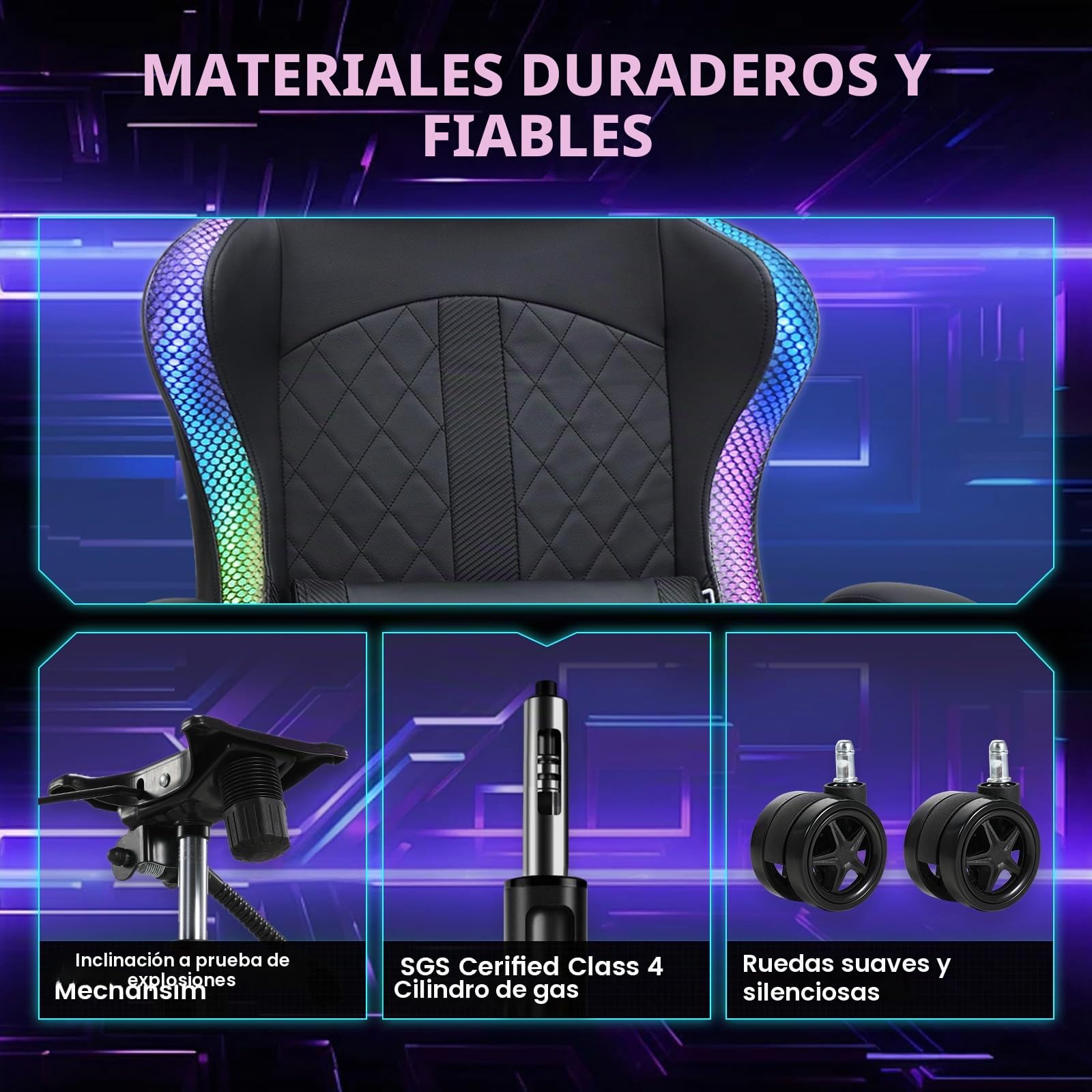 GTPLAYER Silla de gaming, silla de oficina, silla de gaming con altavoz y barra de luz, silla gamer, respaldo con bolsa de almacenamiento, silla ergonómica de PC con mando a distancia