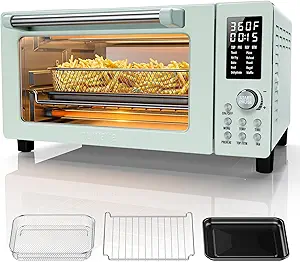 Nuwave Bravo Pro Smart 21QT Toaster Oven Air Fryer Combo, Convection Oven Countertop, 10 functions all in 1, with even & quick crisp technology, 50-450°F, 1800W, Mint Green